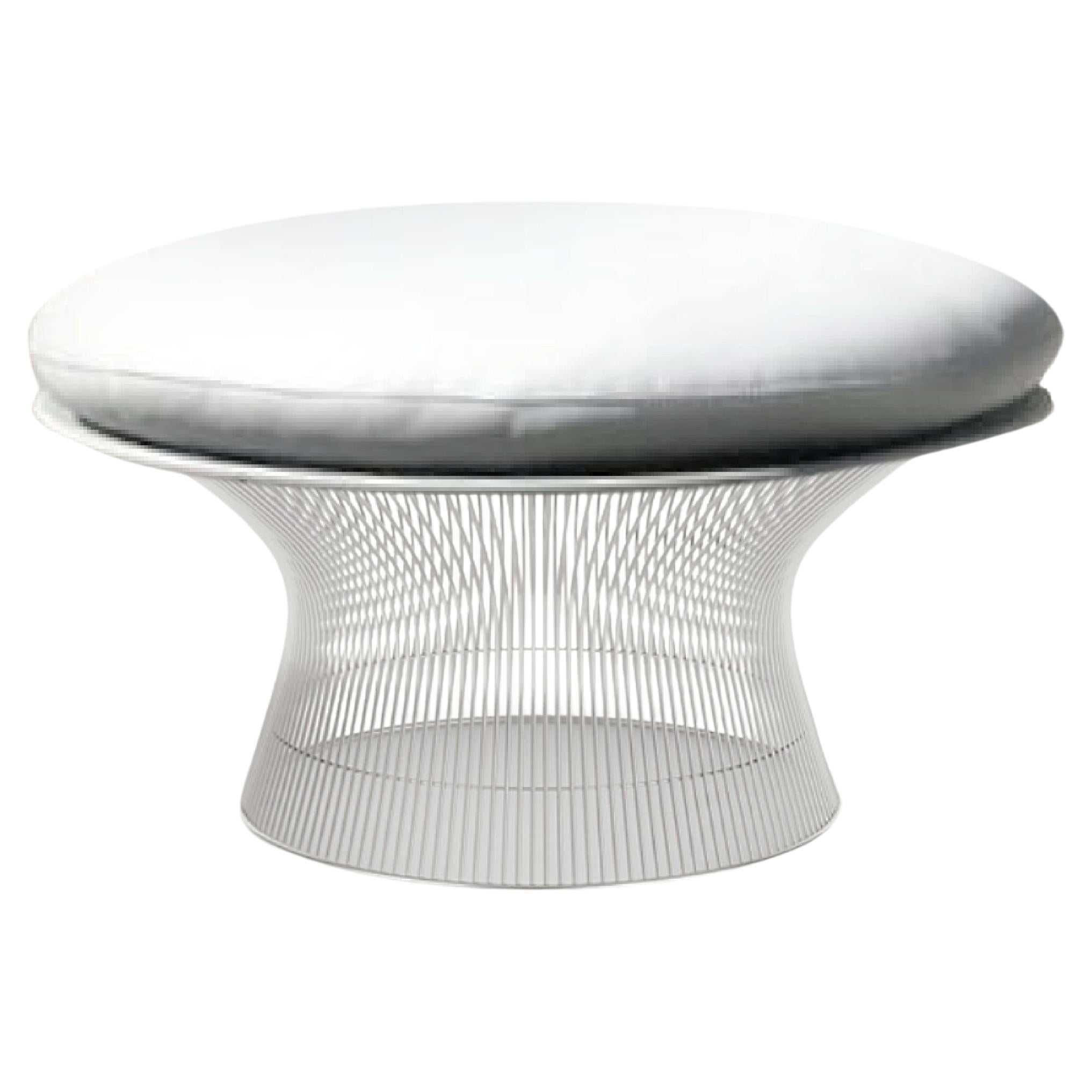 Warren Platner 1705Y Easy Ottoman, Gray Leather and Nickel, Knoll, 1966 For Sale