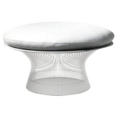 Vintage Warren Platner 1705Y Easy Ottoman, Gray Leather and Nickel, Knoll, 1966