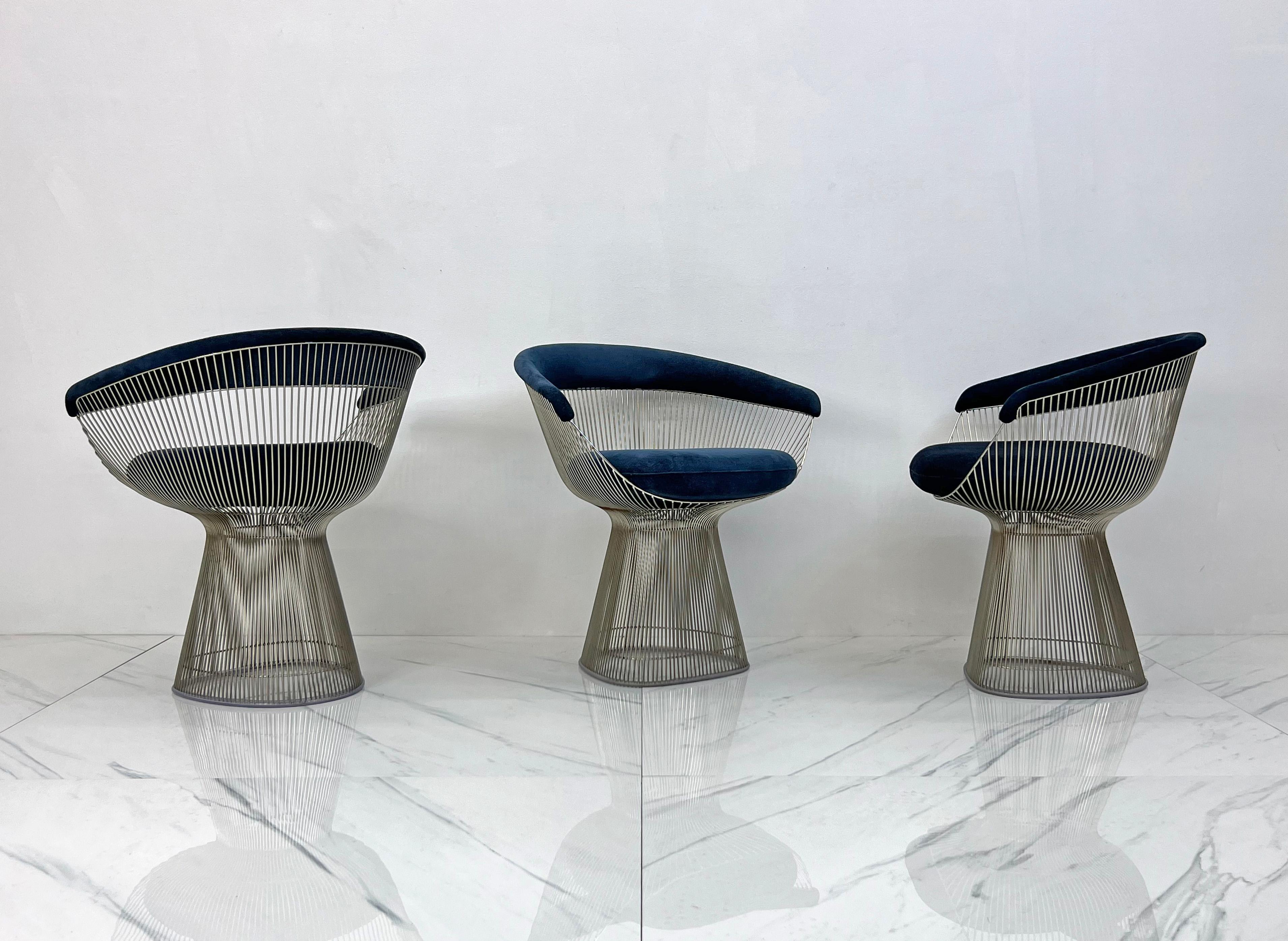 Mid-Century Modern Warren Platner Arm Chairs in Sapphire Velvet  For Sale