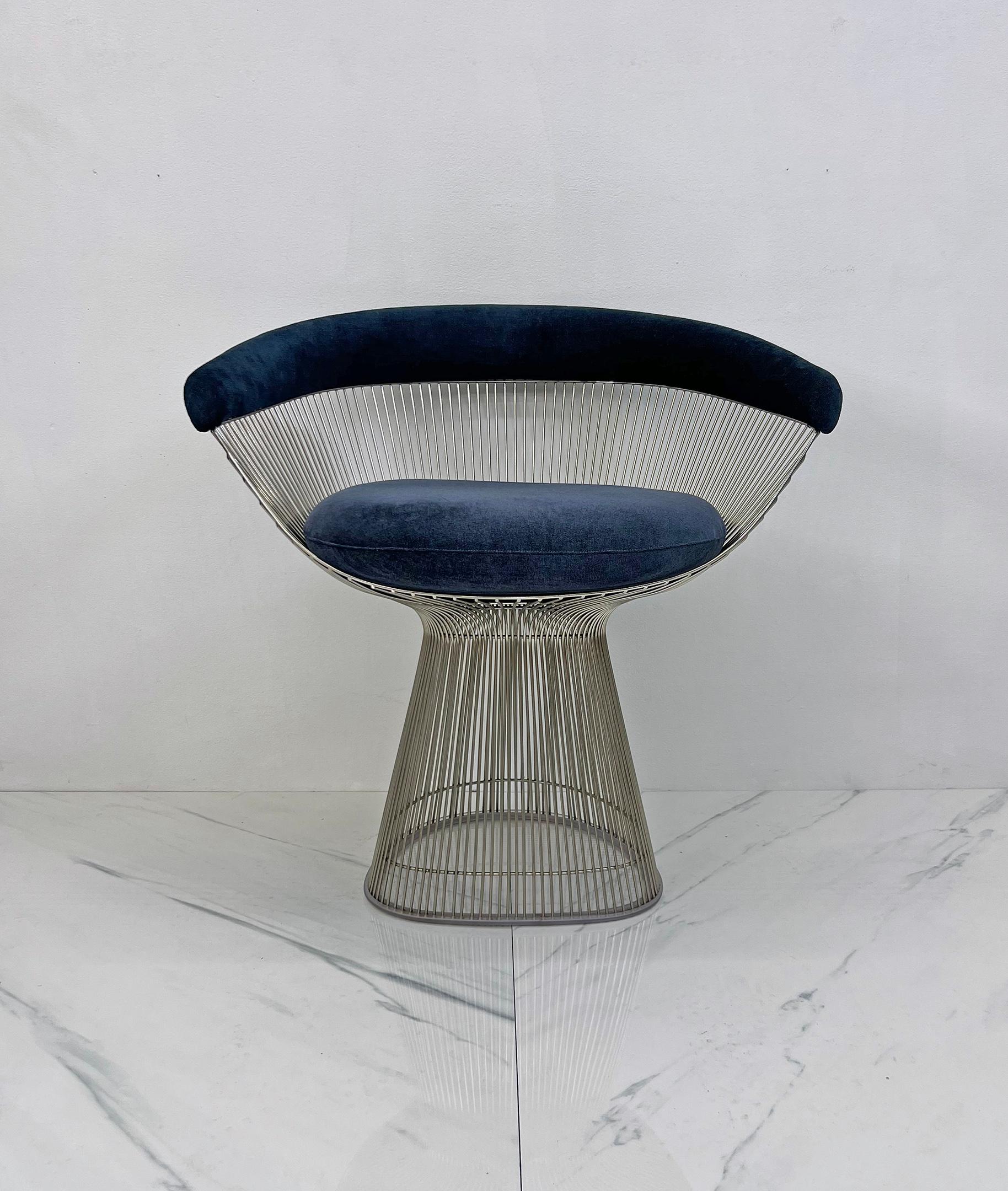 Warren Platner Arm Chairs in Sapphire Velvet  For Sale 1