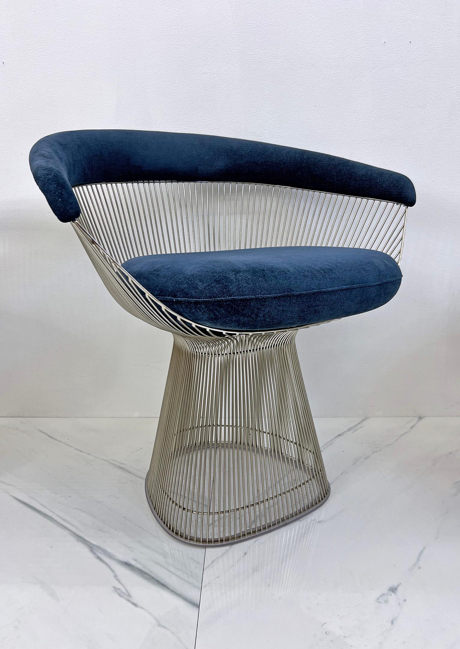 Warren Platner Arm Chairs in Sapphire Velvet  For Sale 2