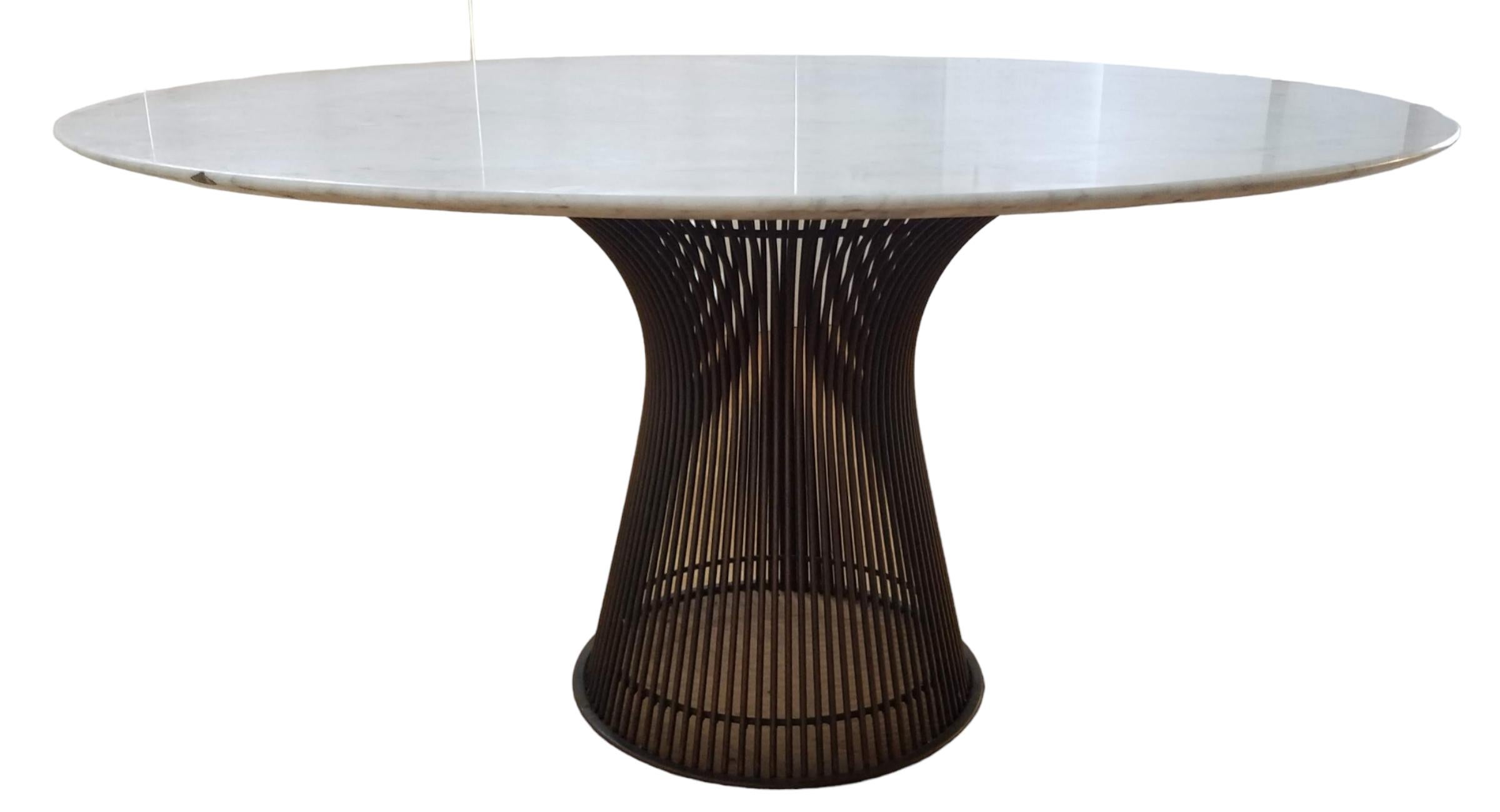 Plated Warren Platner Bronze Base Arabescato Marble Top Dining Table for Knoll, 1960s