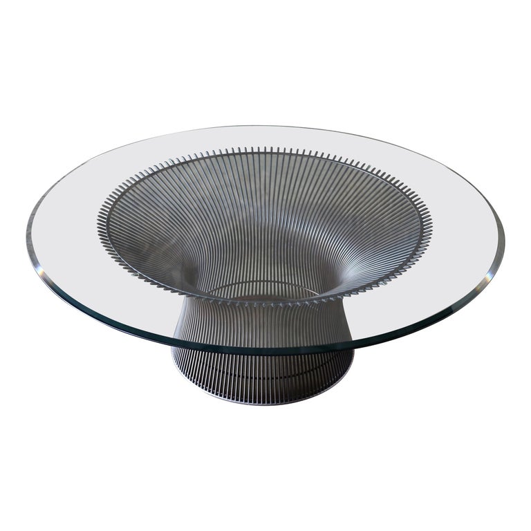 Warren Platner Coffee Table - Platner Nickel Coffee Table 36" Dia. - hivemodern.com : An vintage wire and glass coffee table designed by warren platner for knoll, usa, circa 1970.