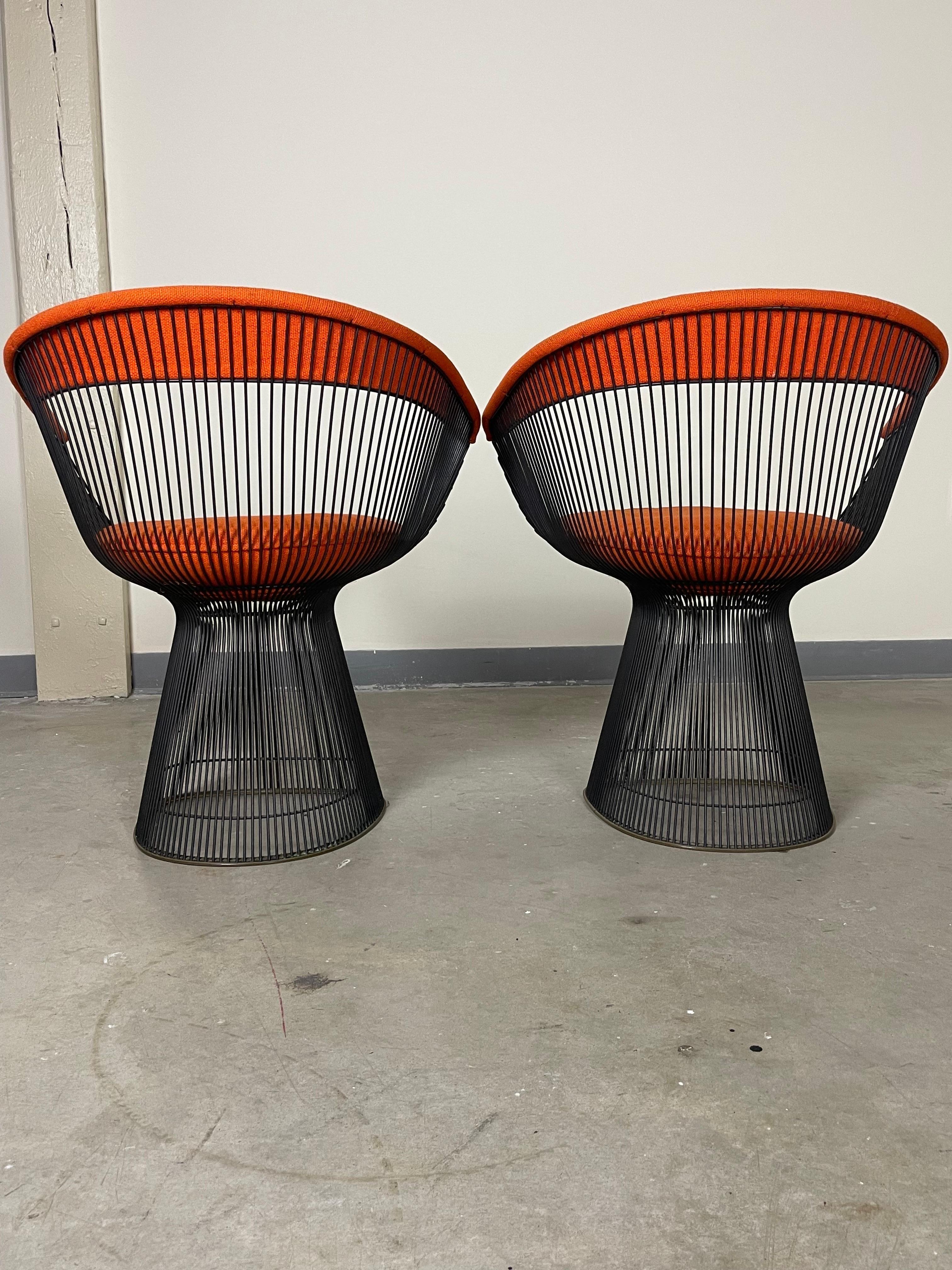 Warren Platner Bronze for Knoll Dining Chairs with Original Upholstery In Good Condition In Providence, RI