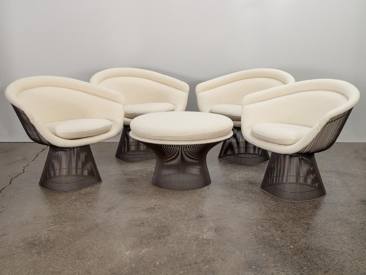 Warren Platner Bronze Lounge Chairs in Knoll Boucle 7