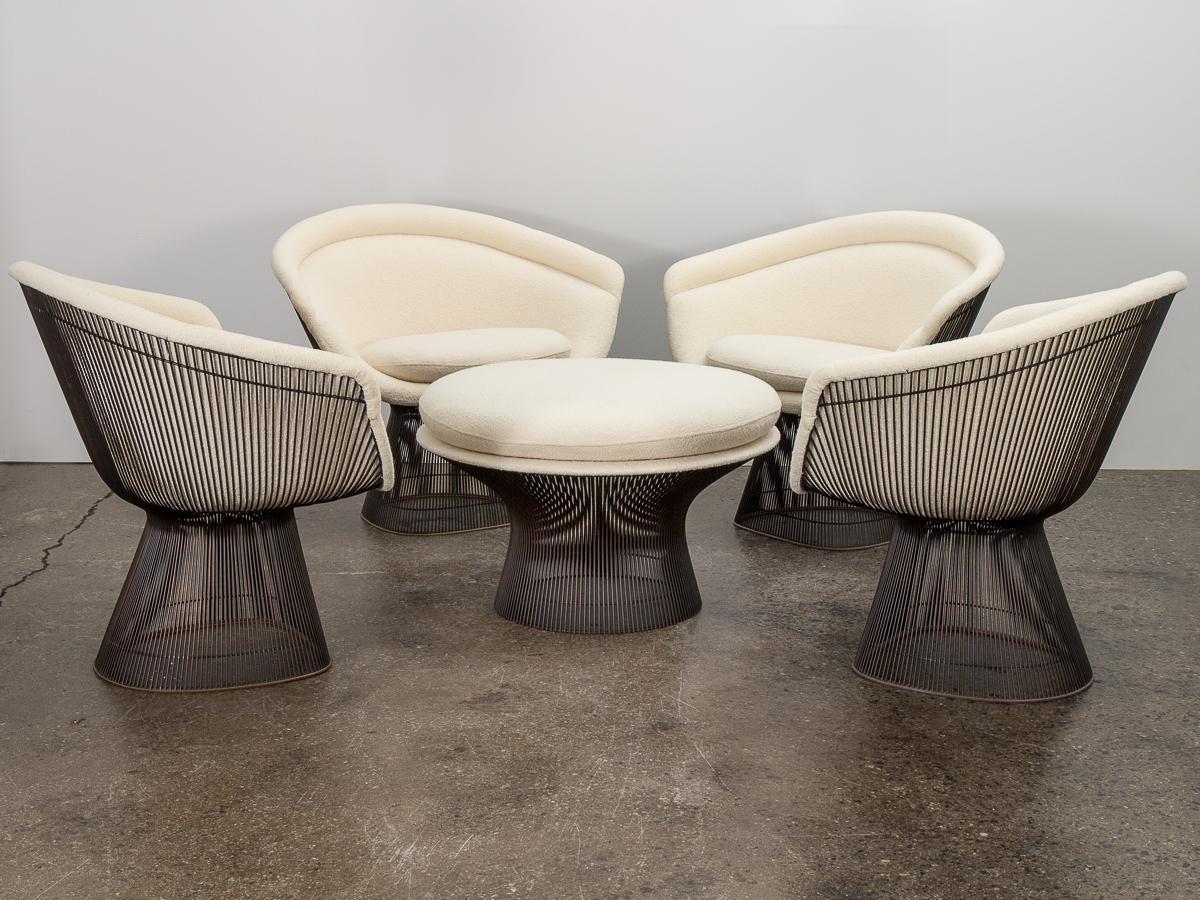 Warren Platner Bronze Lounge Chairs in Knoll Boucle 8