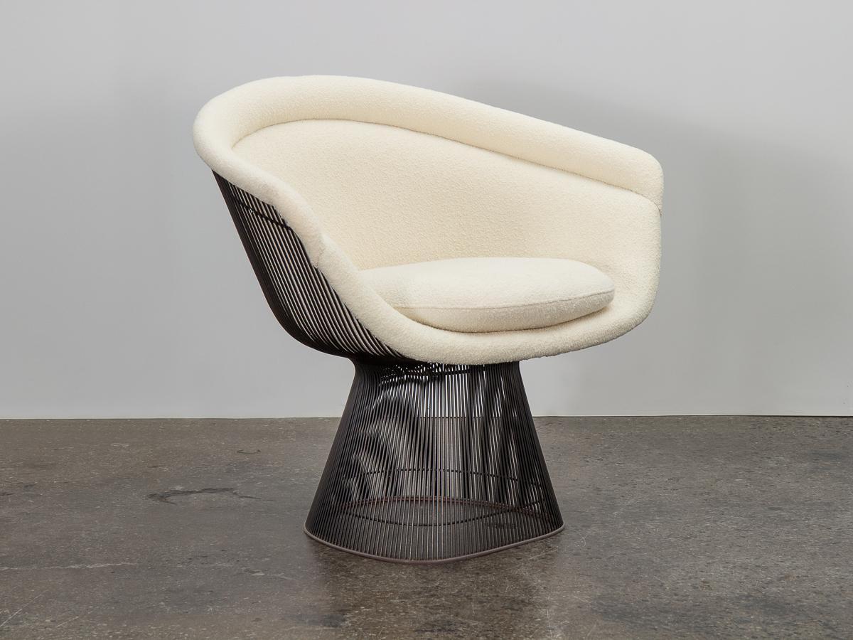Mid-Century Modern Warren Platner Bronze Lounge Chairs in Knoll Boucle