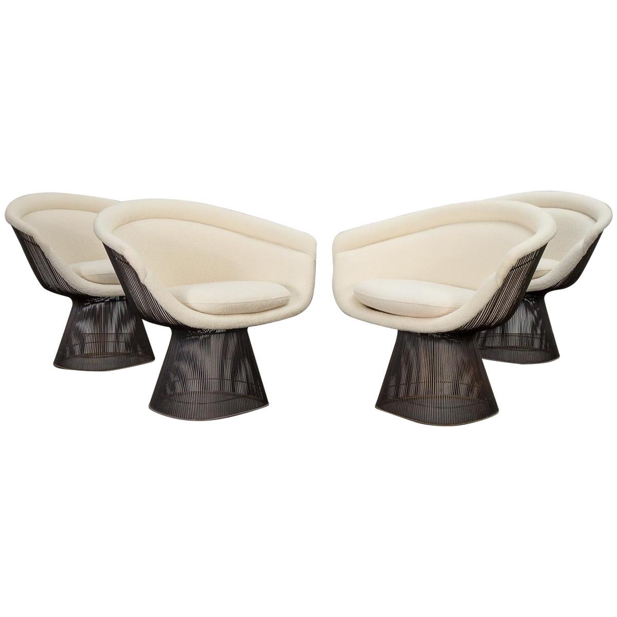 Warren Platner Bronze Lounge Chairs in Knoll Boucle