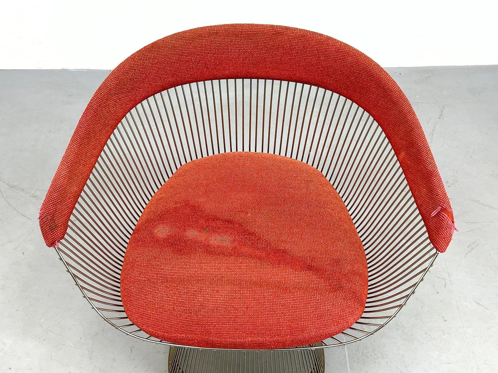 Mid-Century Modern Chaise longue à tige chromée Warren Platner, rouge en vente