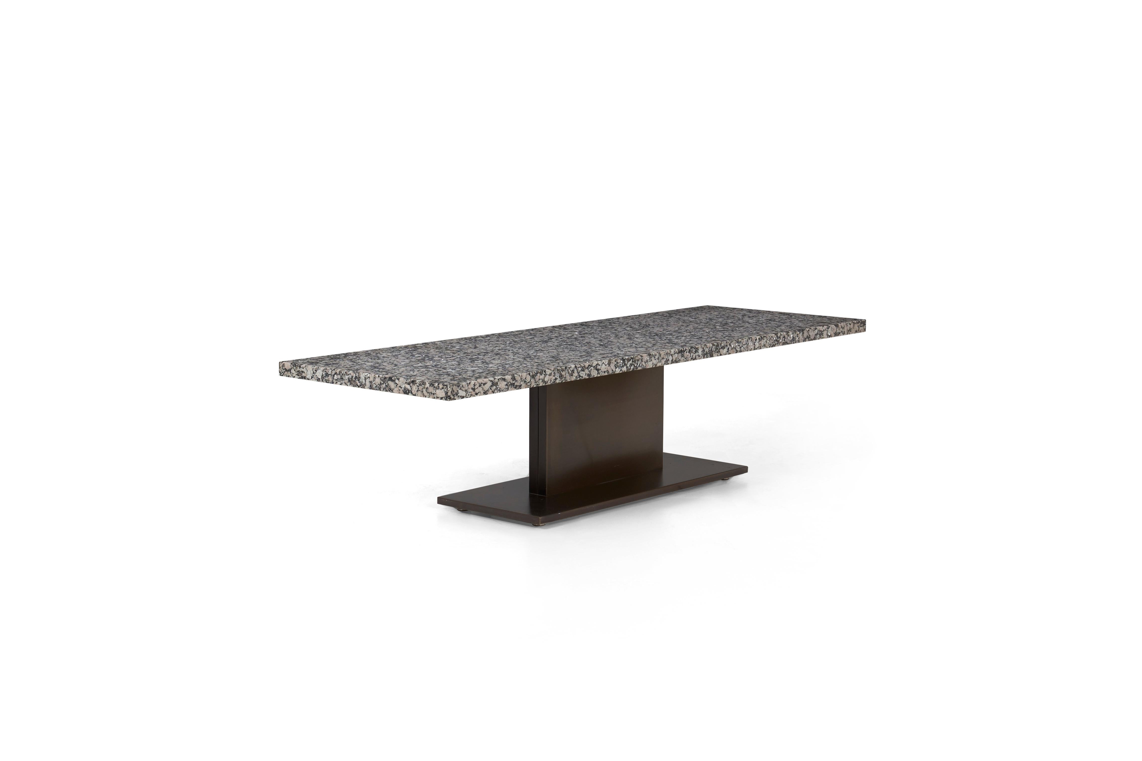 Custom Platner coffee table, architectural commission by Platner Office manufactured by Lehigh Leopold.
Honed Luna pearl granite top with bronze base.
  