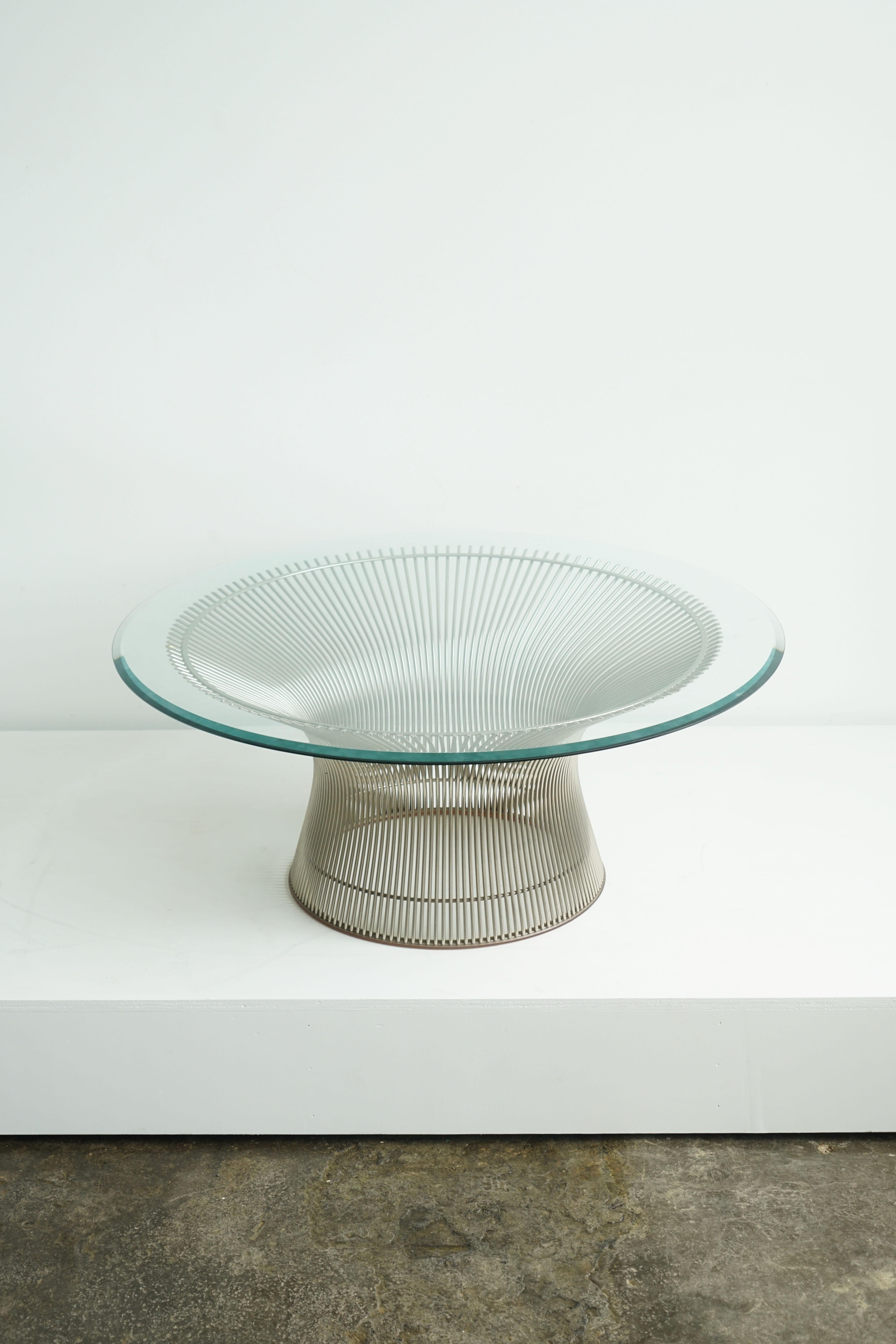 Mid-Century Modern Warren Platner Coffee Table for Knoll in Nickel with Glass Top For Sale