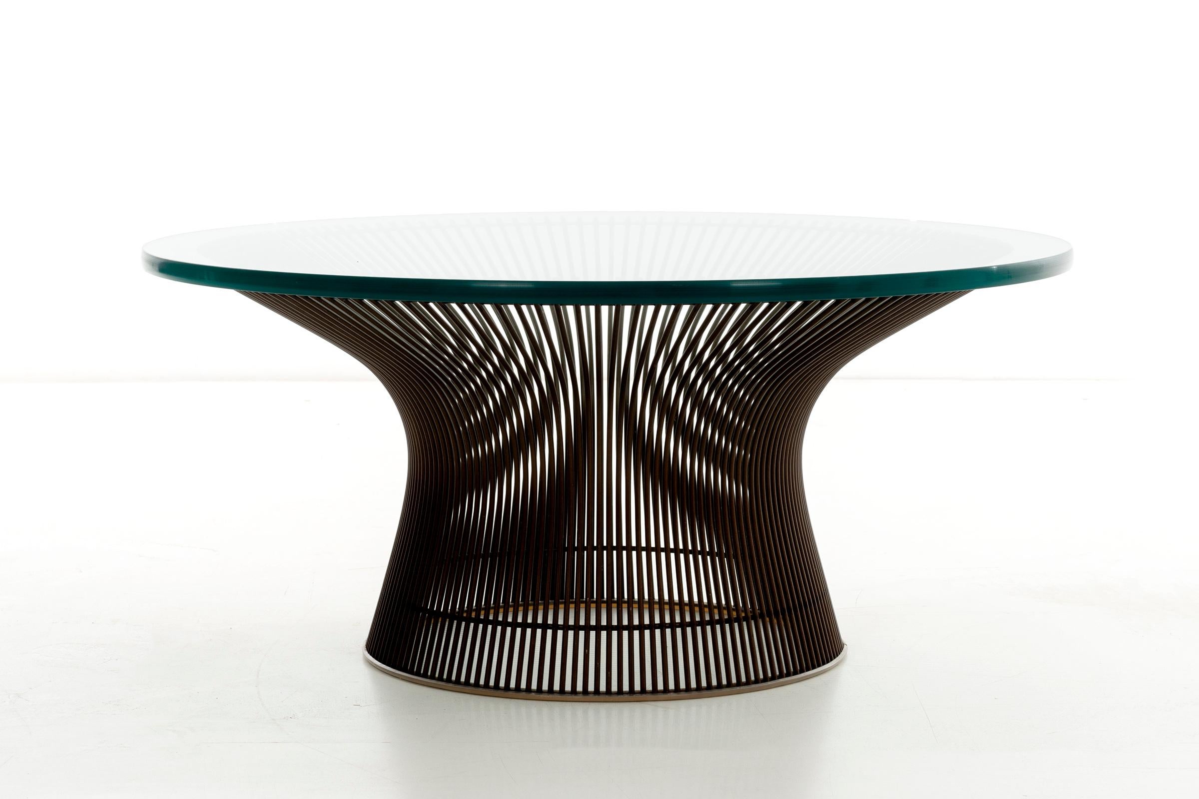 Warren Platner for Knoll bronze base coffee table with glass top.