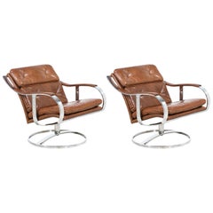 Warren Platner Cognac Leather and Chrome Lounge Chairs for Steelcase