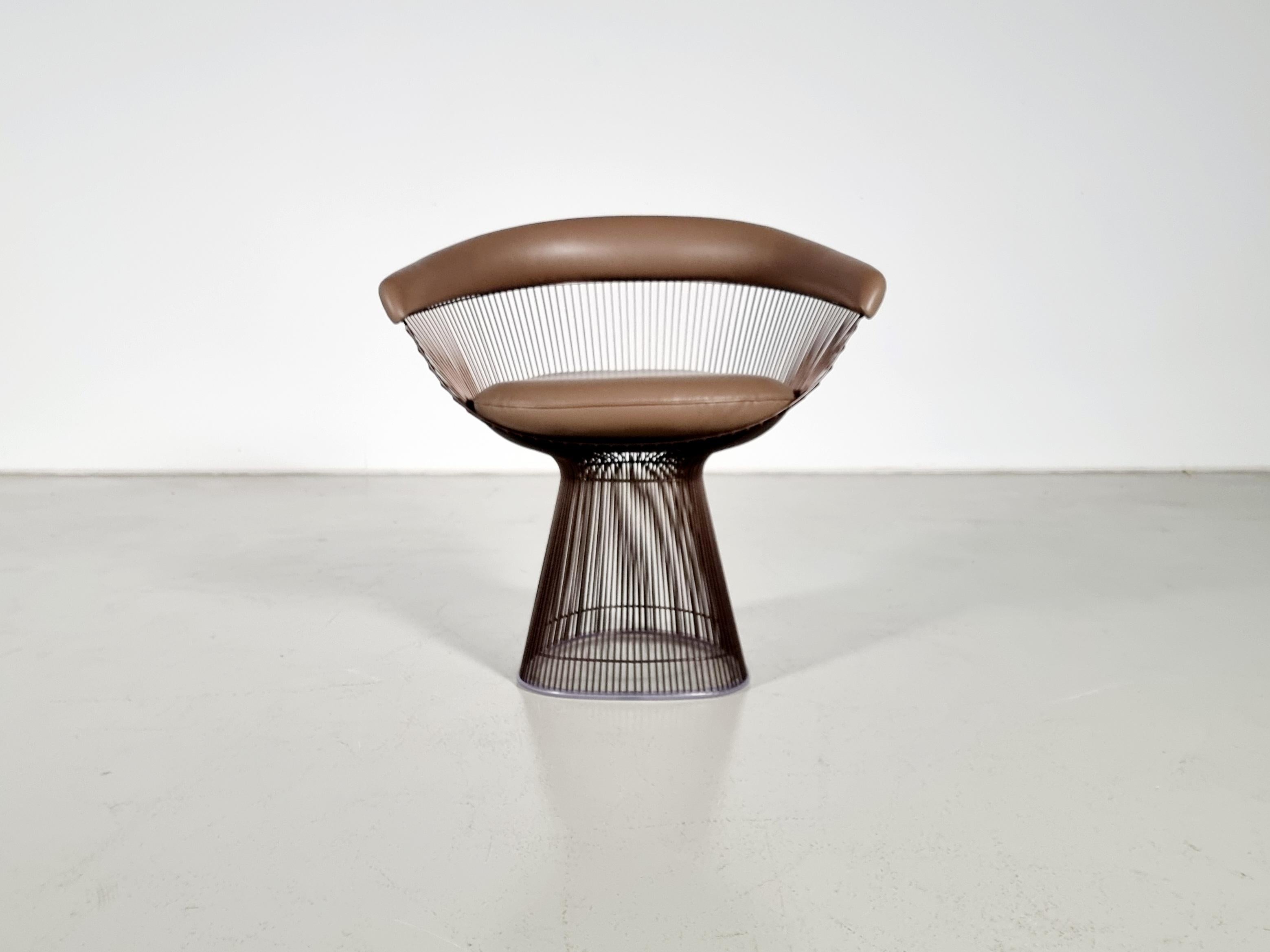 Warren Platner dining chairs in bronze and leather, Knoll International 10
