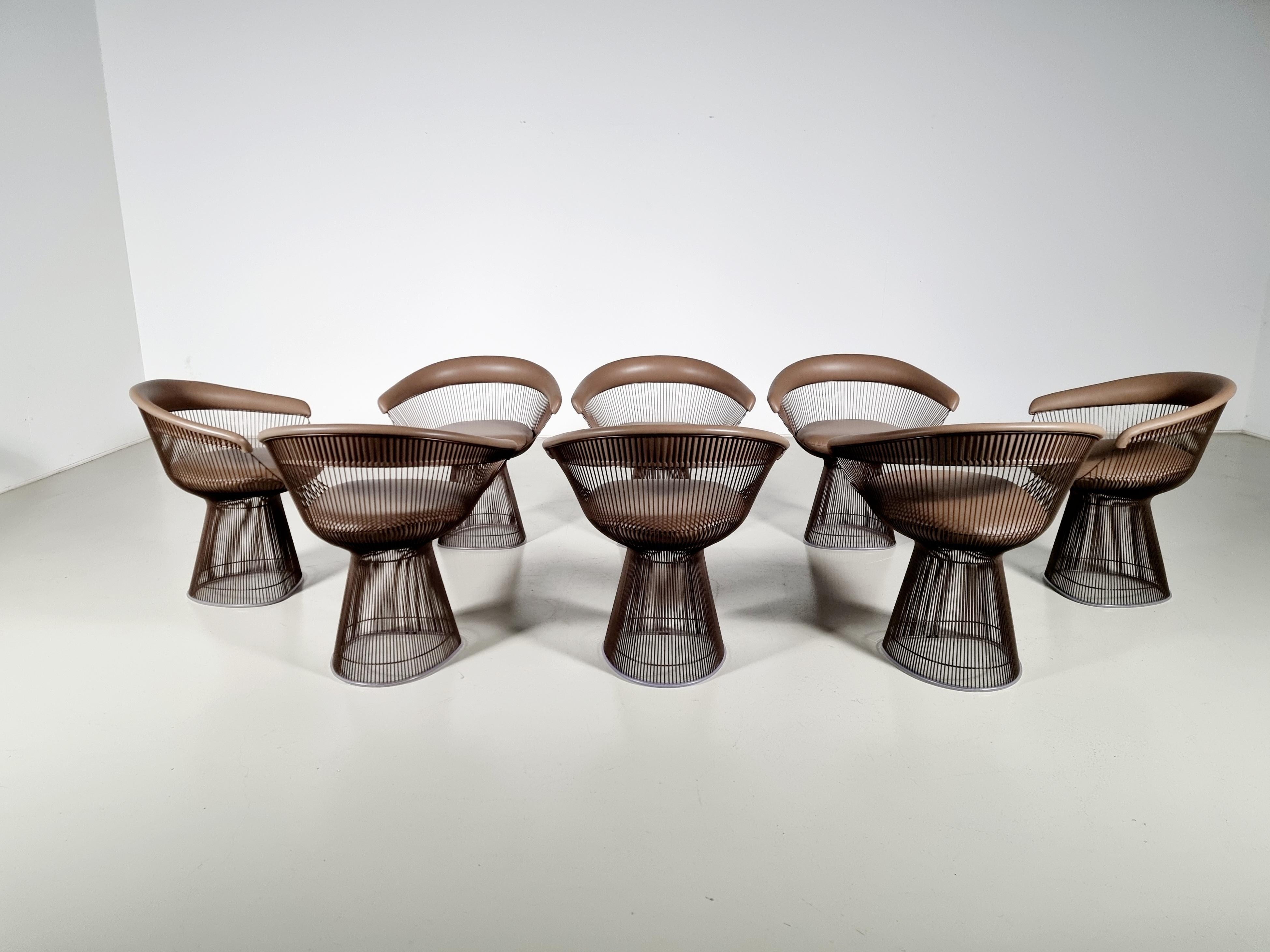 Warren Platner dining chairs in bronze and leather, Knoll International In Excellent Condition In amstelveen, NL