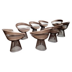 Chaises de salle à manger Warren Platner en bronze et cuir, Knoll International