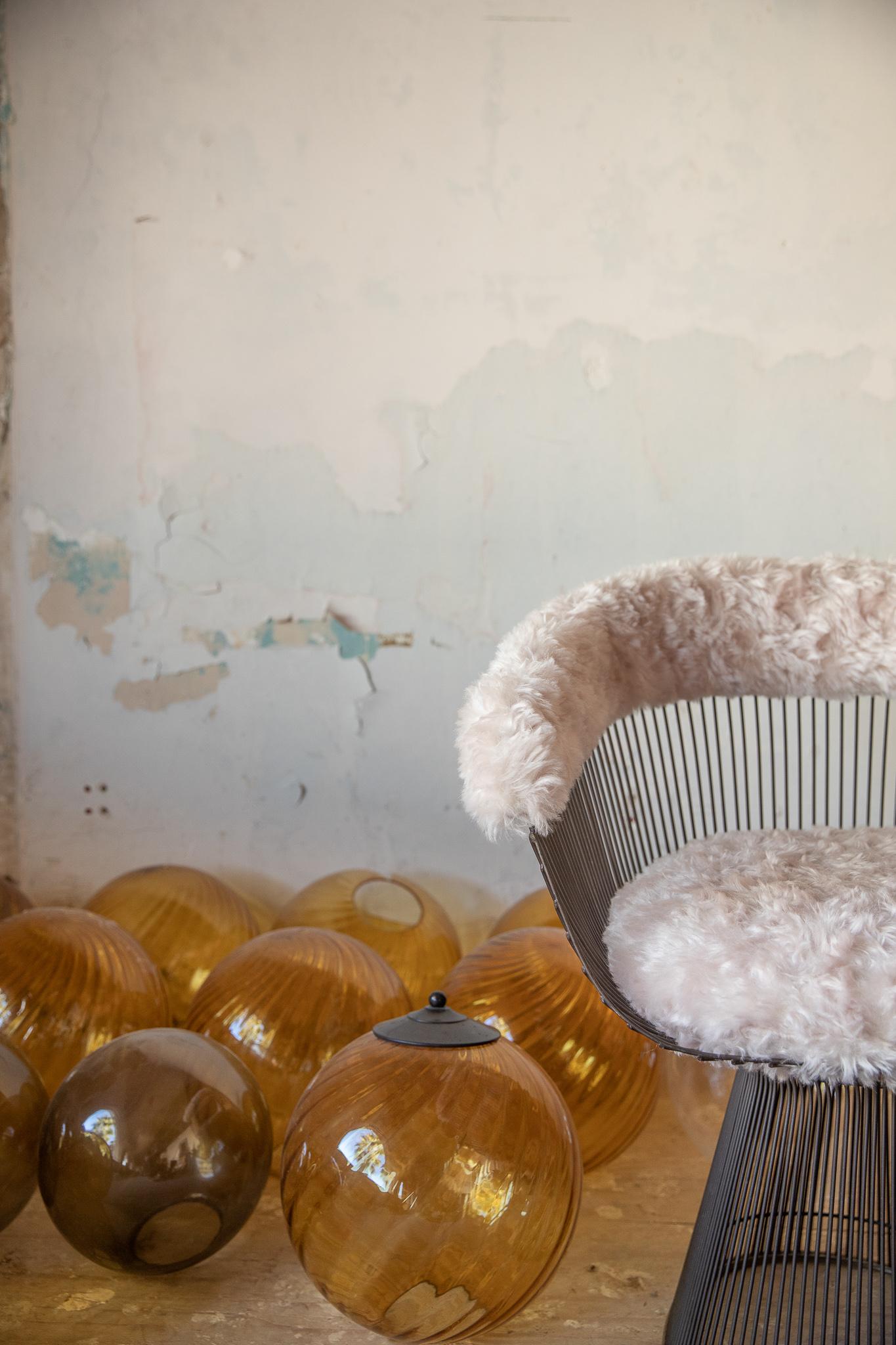 American Warren Platner Early Bronze Chair in Raf Simons Mohair