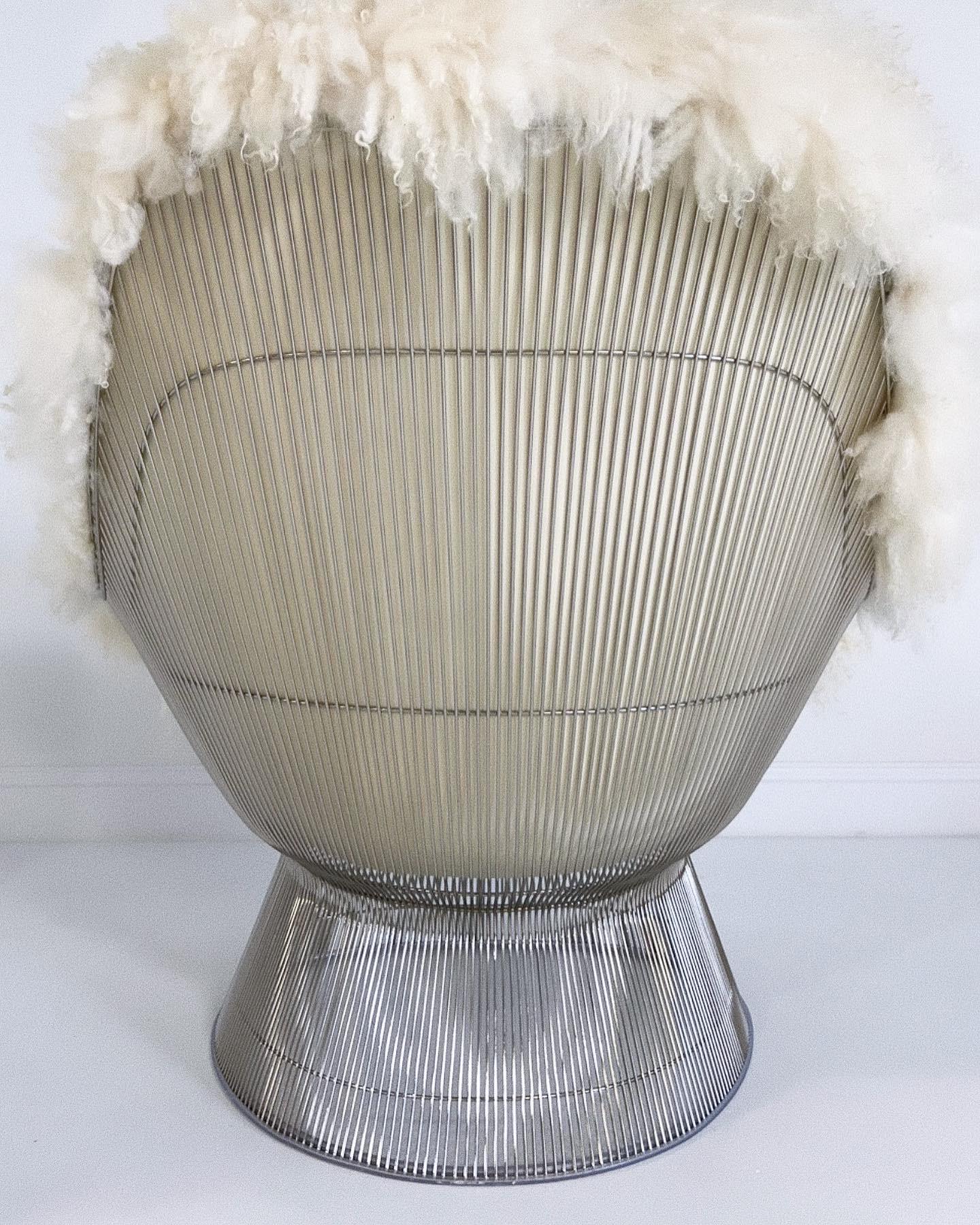 Warren Platner Easy Chair and Ottoman, Restored in Gotland Sheepskin and Leather 5