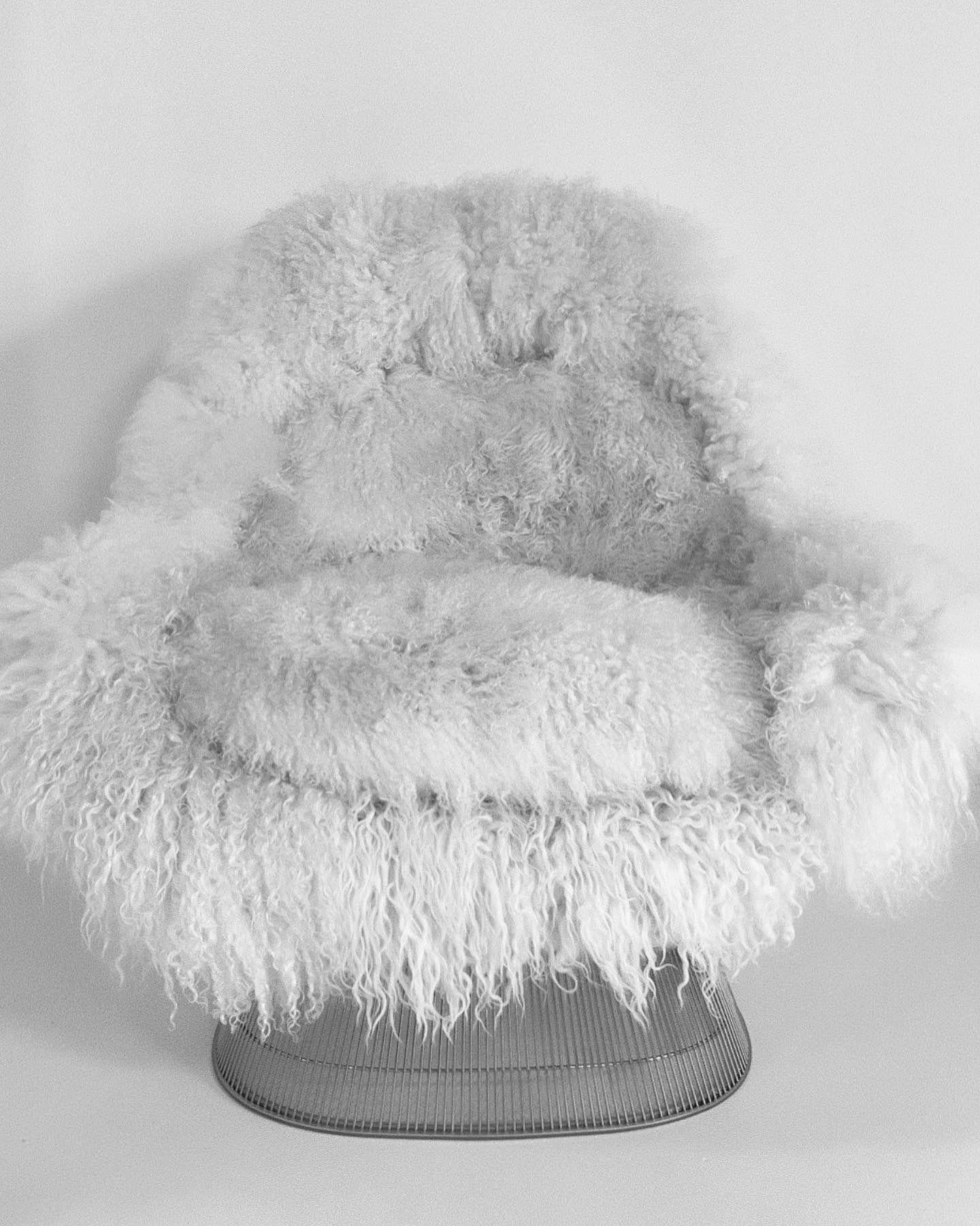 Warren Platner Easy Chair and Ottoman, Restored in Gotland Sheepskin and Leather 7