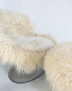 Warren Platner Easy Chair und Ottomane, restauriert aus Gotland-Schaffell und Leder