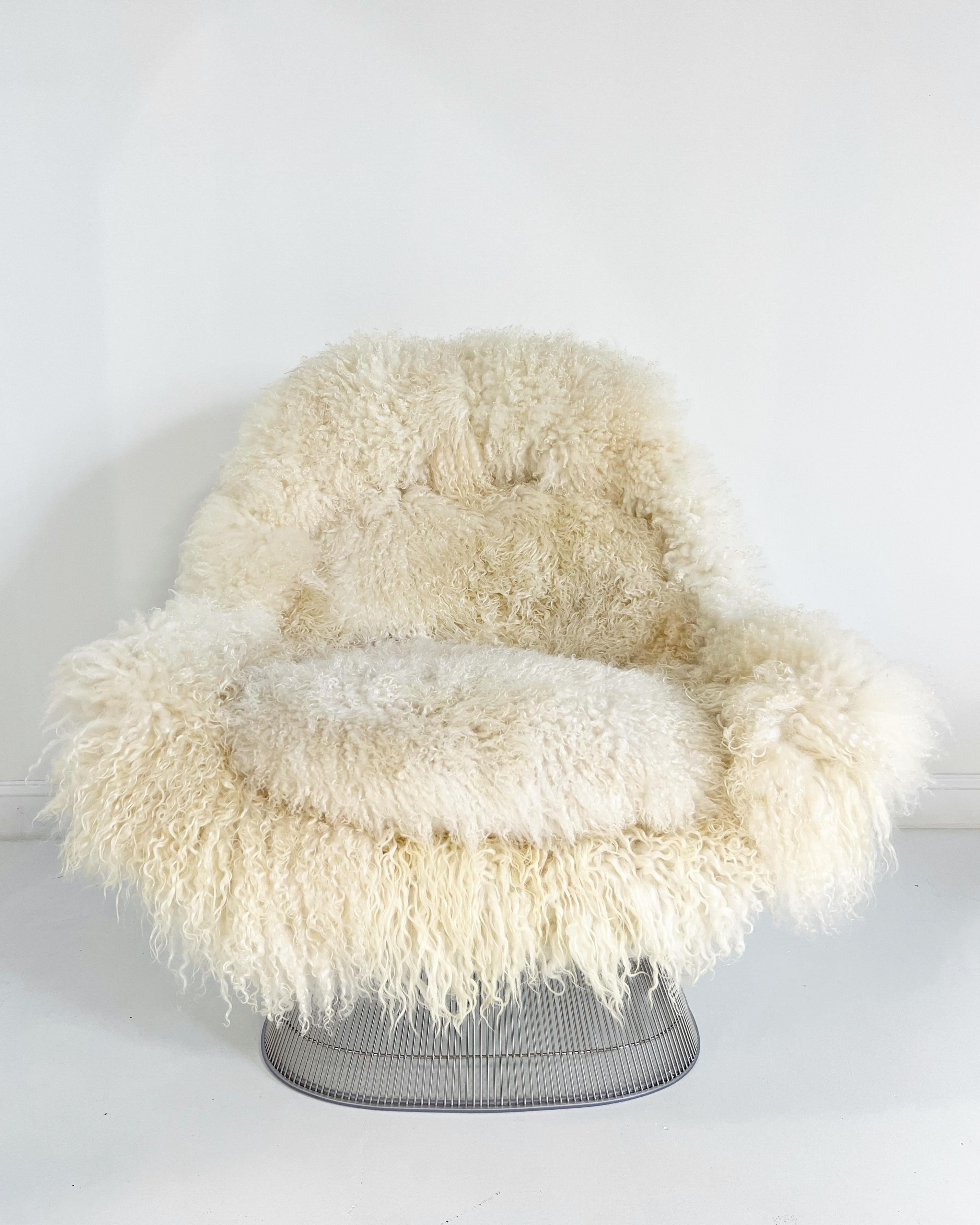 Warren Platner Easy Chair and Ottoman, Restored in Gotland Sheepskin and Leather 1