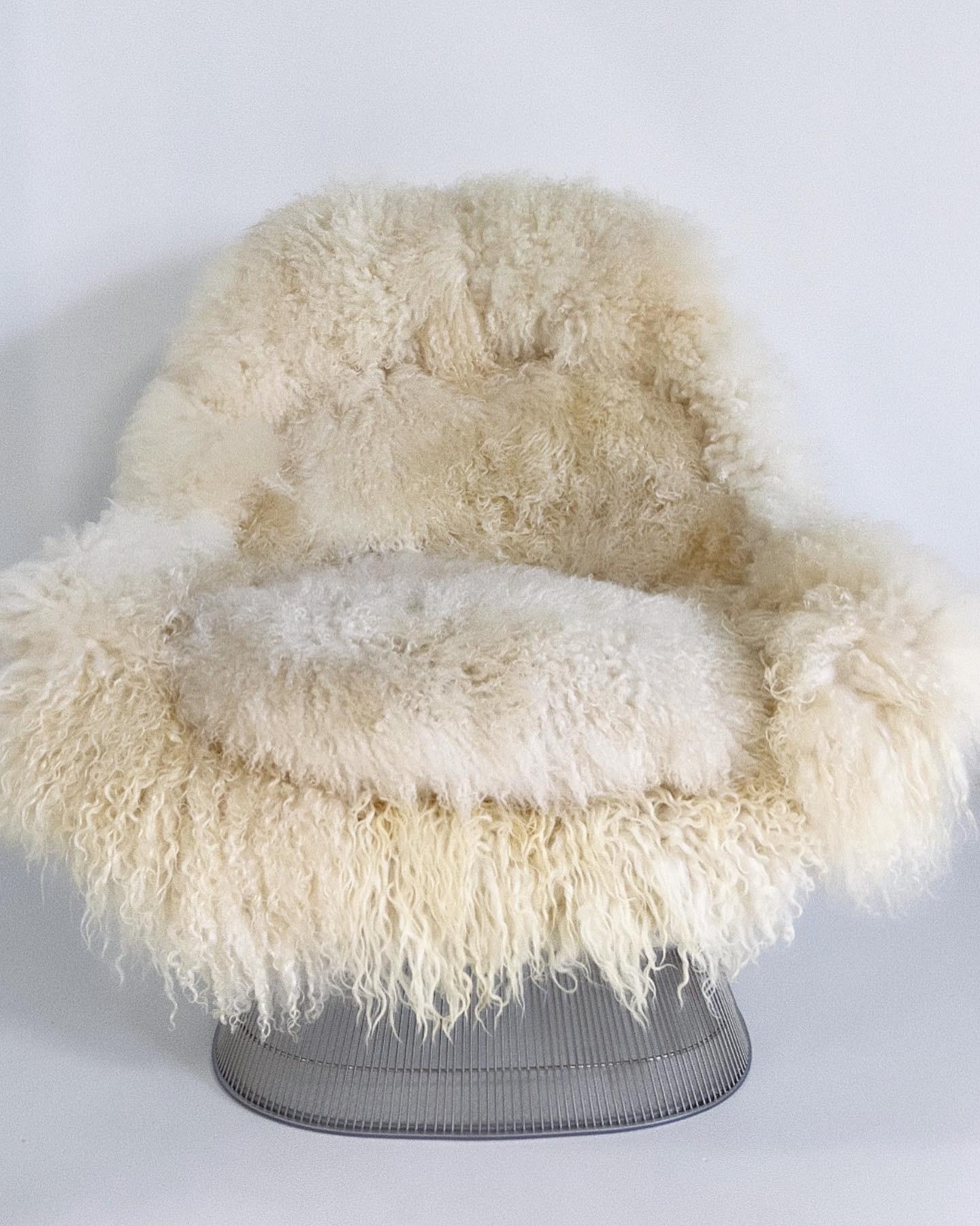 Warren Platner Easy Chair and Ottoman, Restored in Gotland Sheepskin and Leather 2