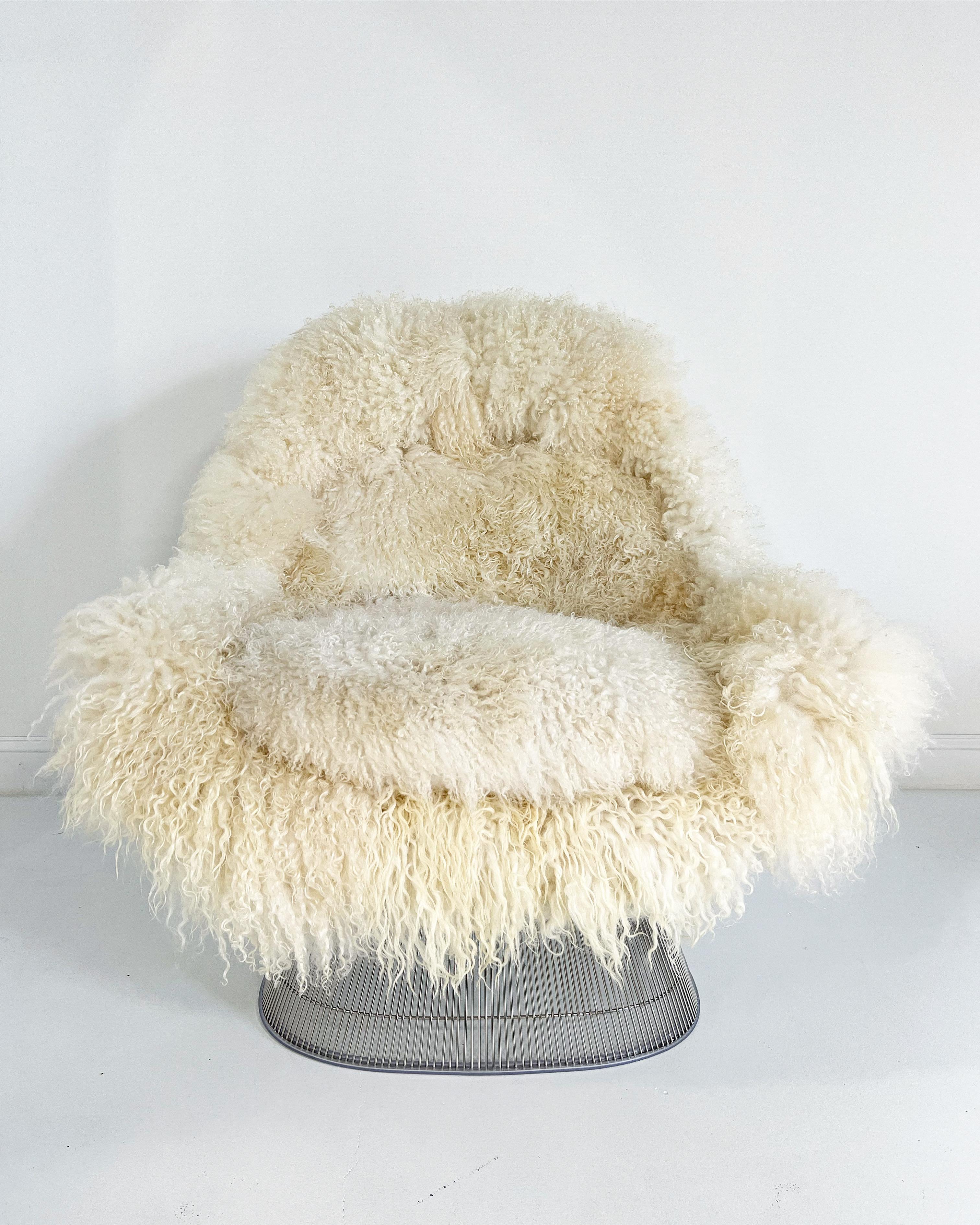 Warren Platner Easy Chair and Ottoman, Restored in Gotland Sheepskin and Leather 3