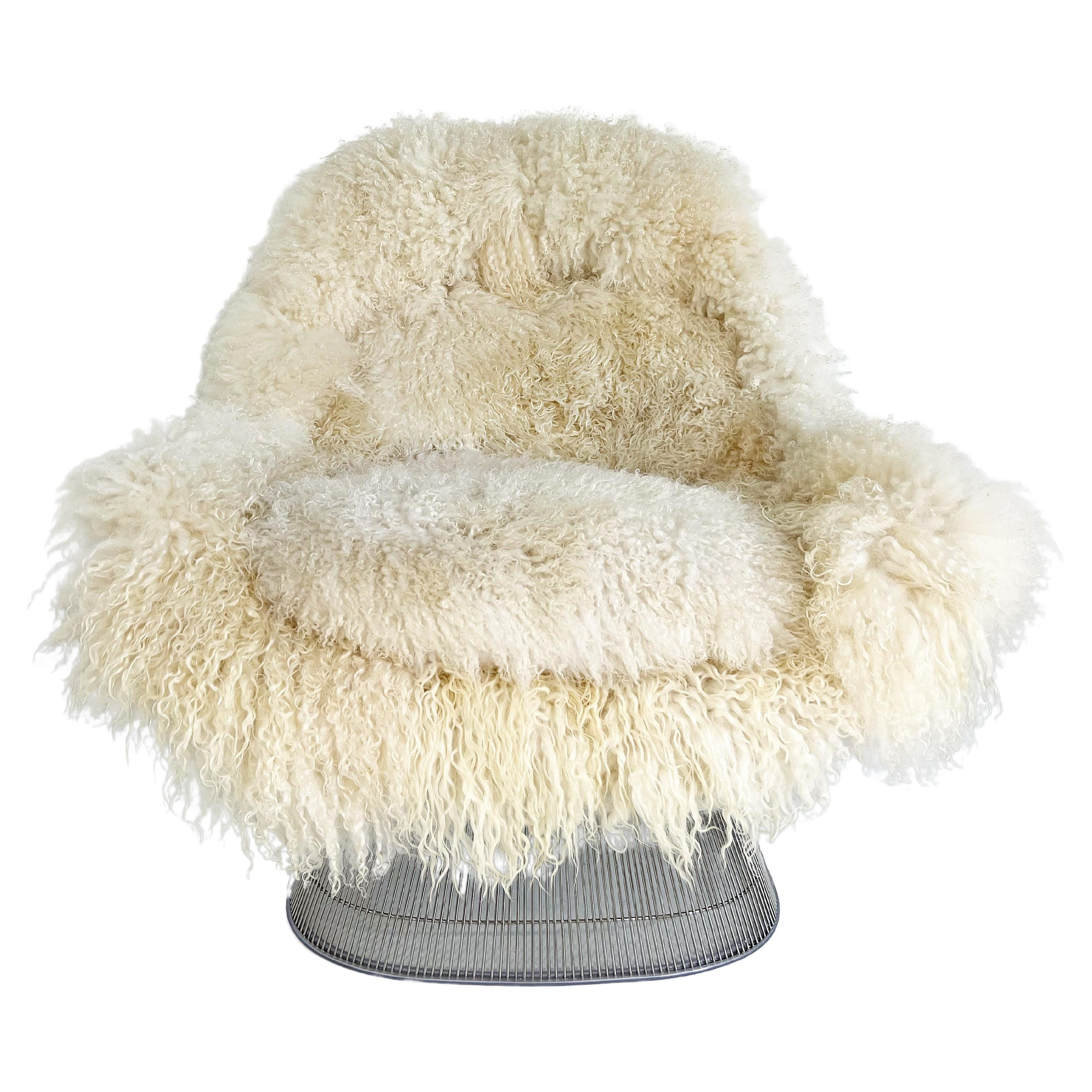 Warren Platner Easy Chair and Ottoman, Restored in Gotland Sheepskin and Leather