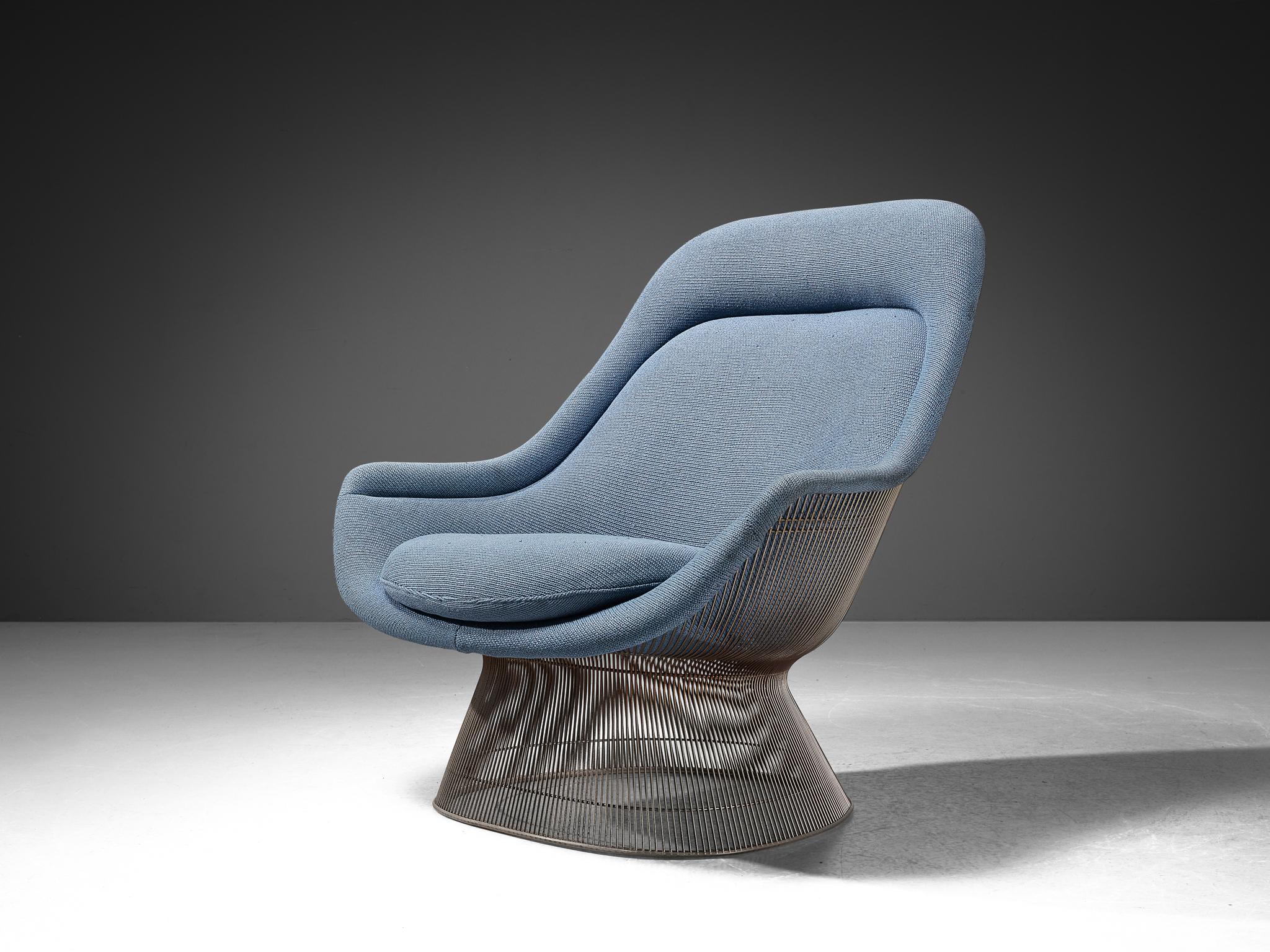 Warren Platner for Knoll, lounge chair, 'model 1705', nickel-plated steel, fabric, United States, design 1966

This iconic easy chair by Warren Platner is created by welding curved steel rods to circular and semi-circular frames, simultaneously