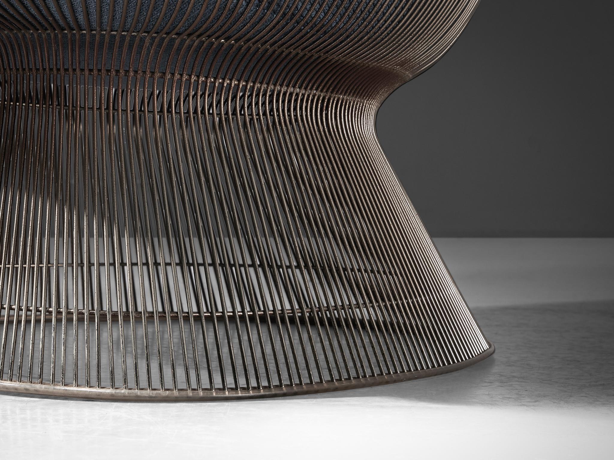 Steel Warren Platner Easy Chair in Baby Blue Upholstery