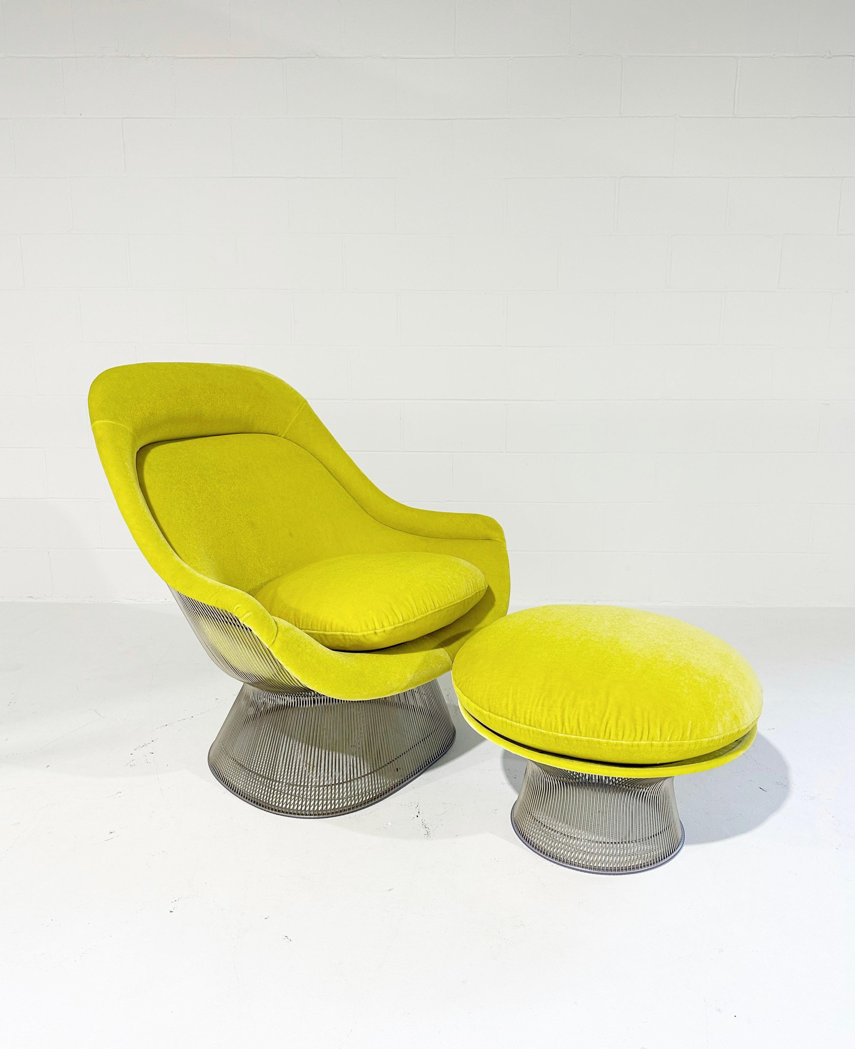 Contemporary Warren Platner Easy Lounge Chair and Ottoman in Dedar Mohair Velvet For Sale