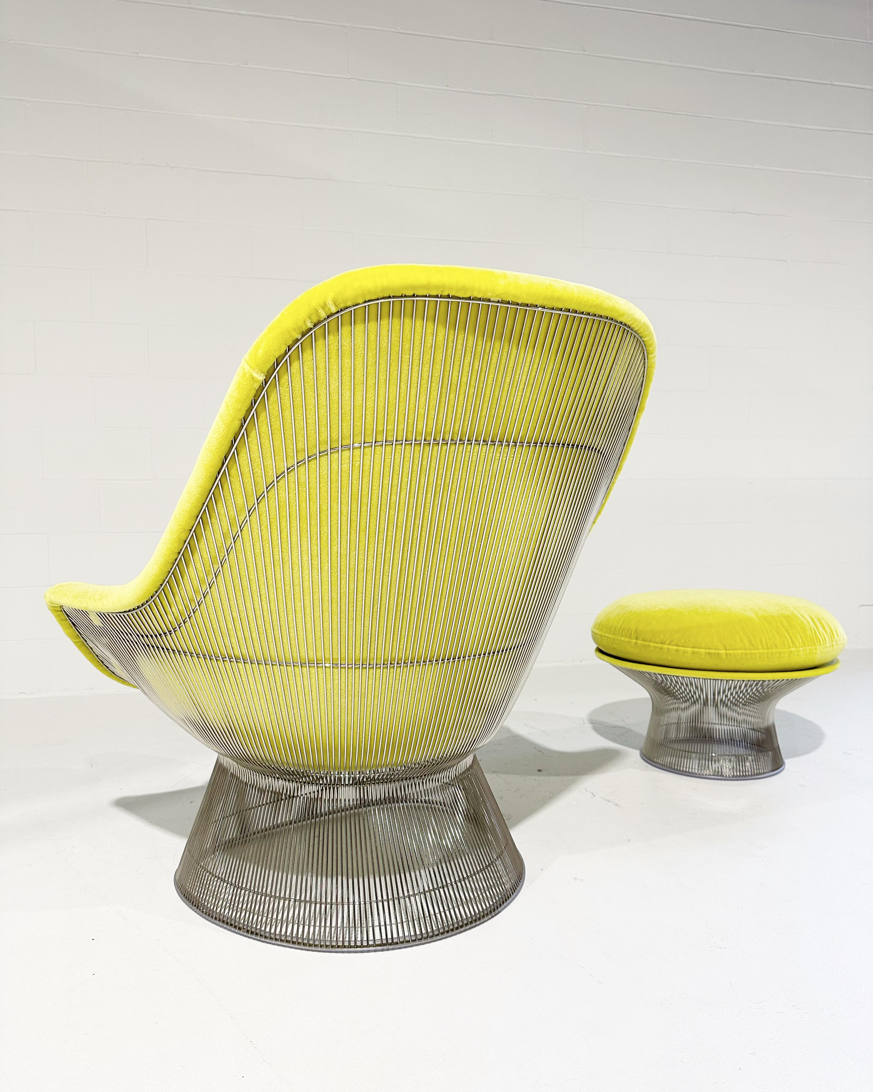Warren Platner Easy Lounge Chair and Ottoman in Dedar Mohair Velvet For Sale 1
