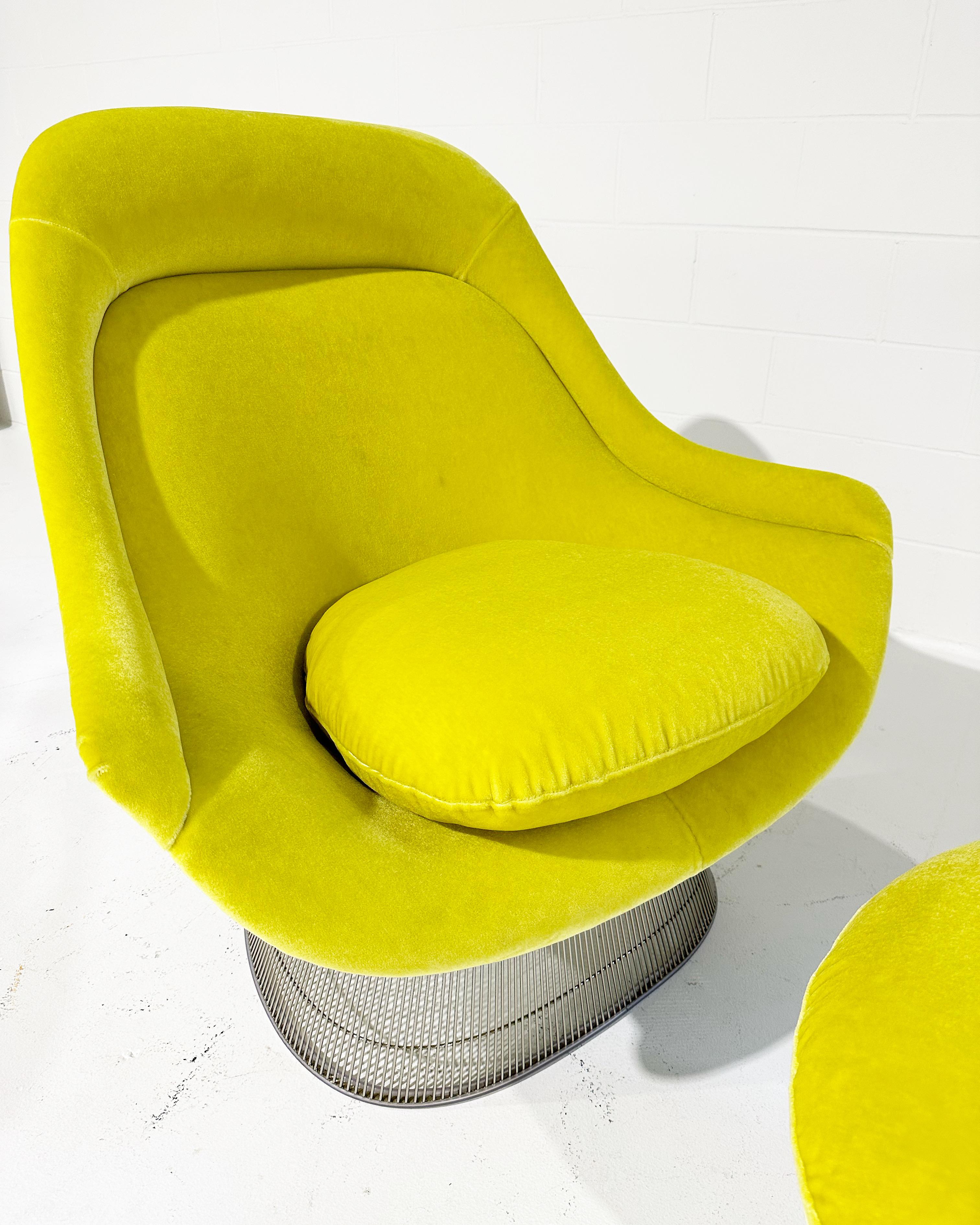 Warren Platner Easy Lounge Chair and Ottoman in Dedar Mohair Velvet For Sale 2