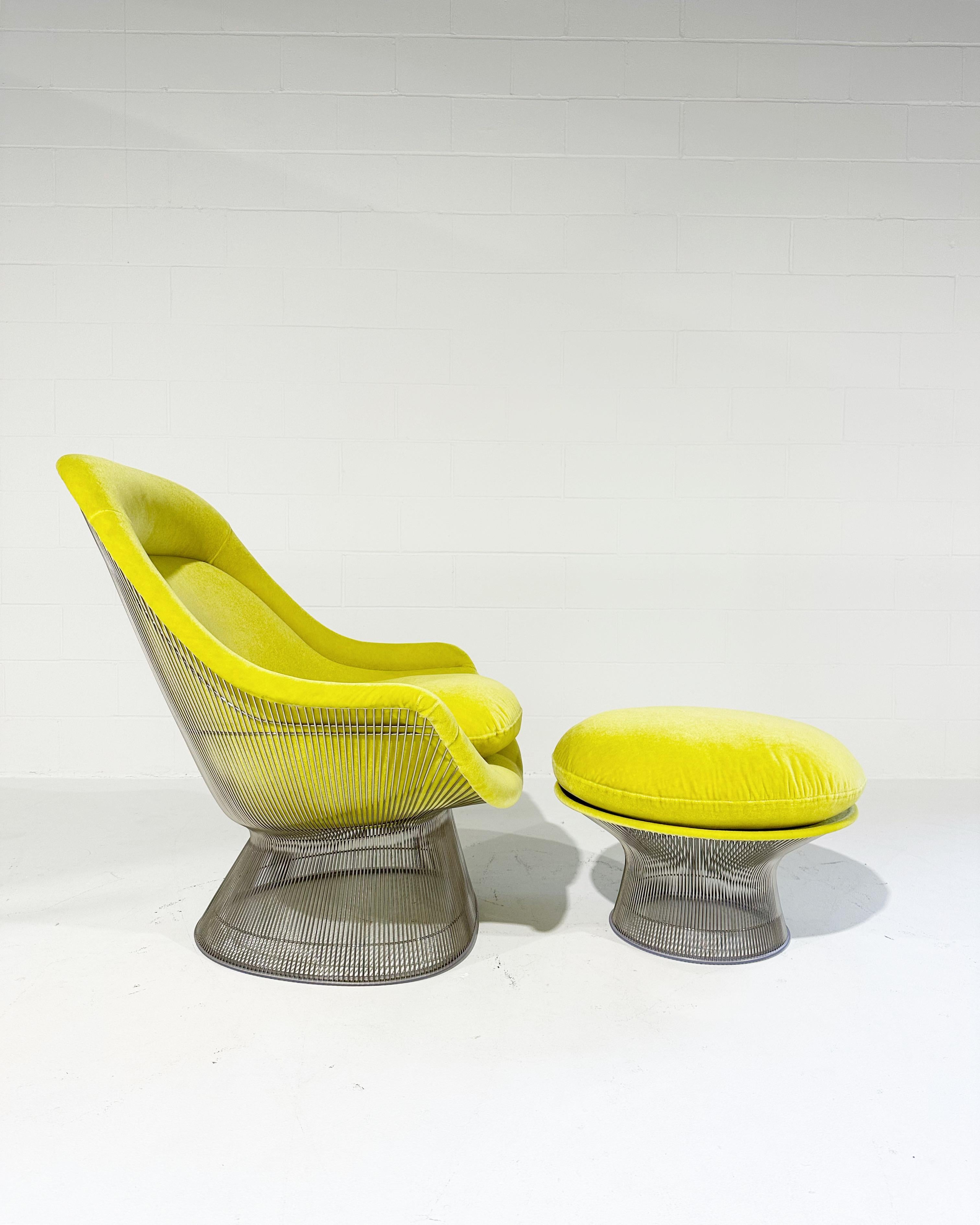 Warren Platner Easy Lounge Chair and Ottoman in Dedar Mohair Velvet For Sale 3