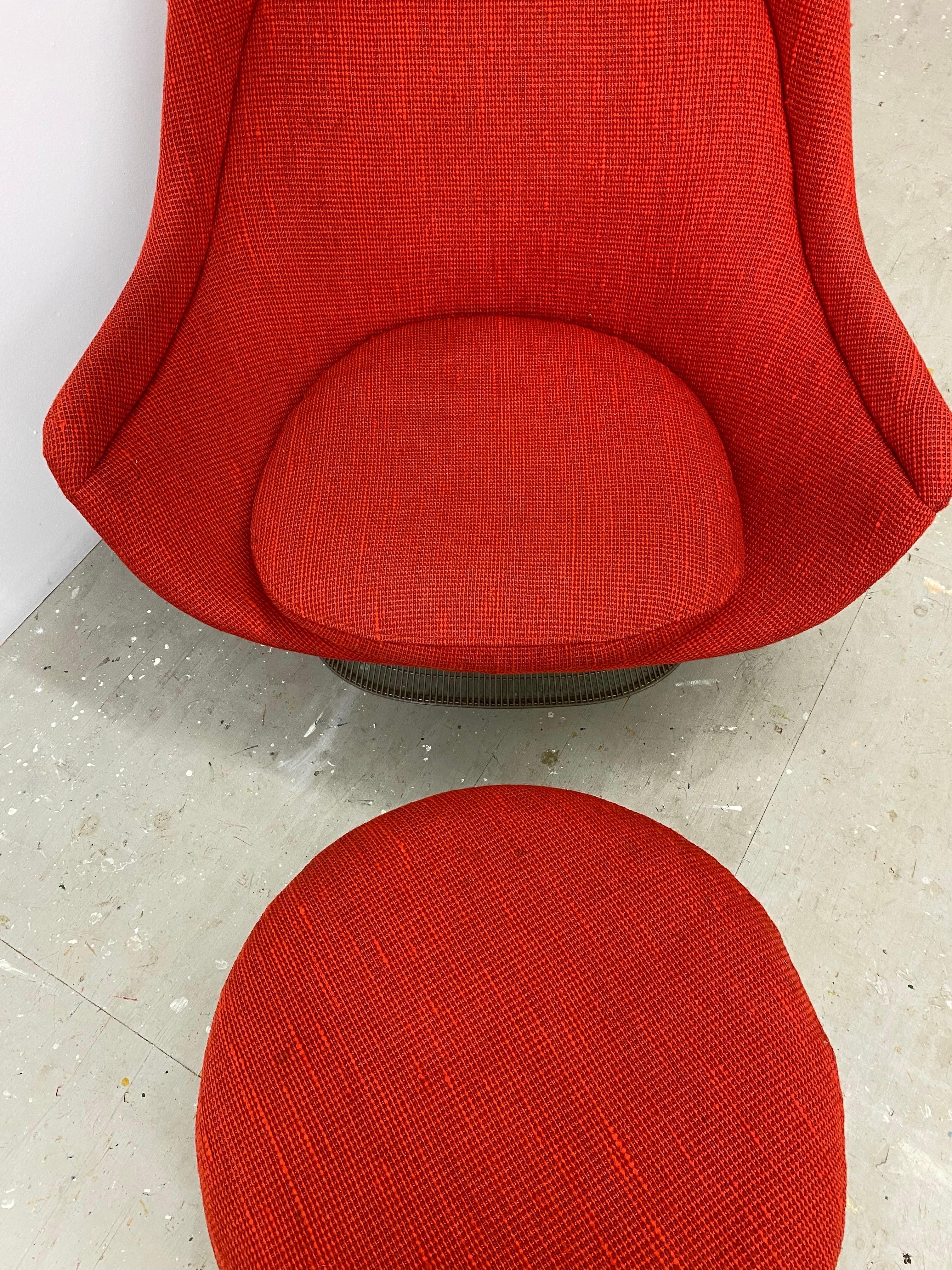 Fauteuil de salon et repose-pieds Warren Platner en tissu rouge Cado d'origine/ 1970 en vente 3