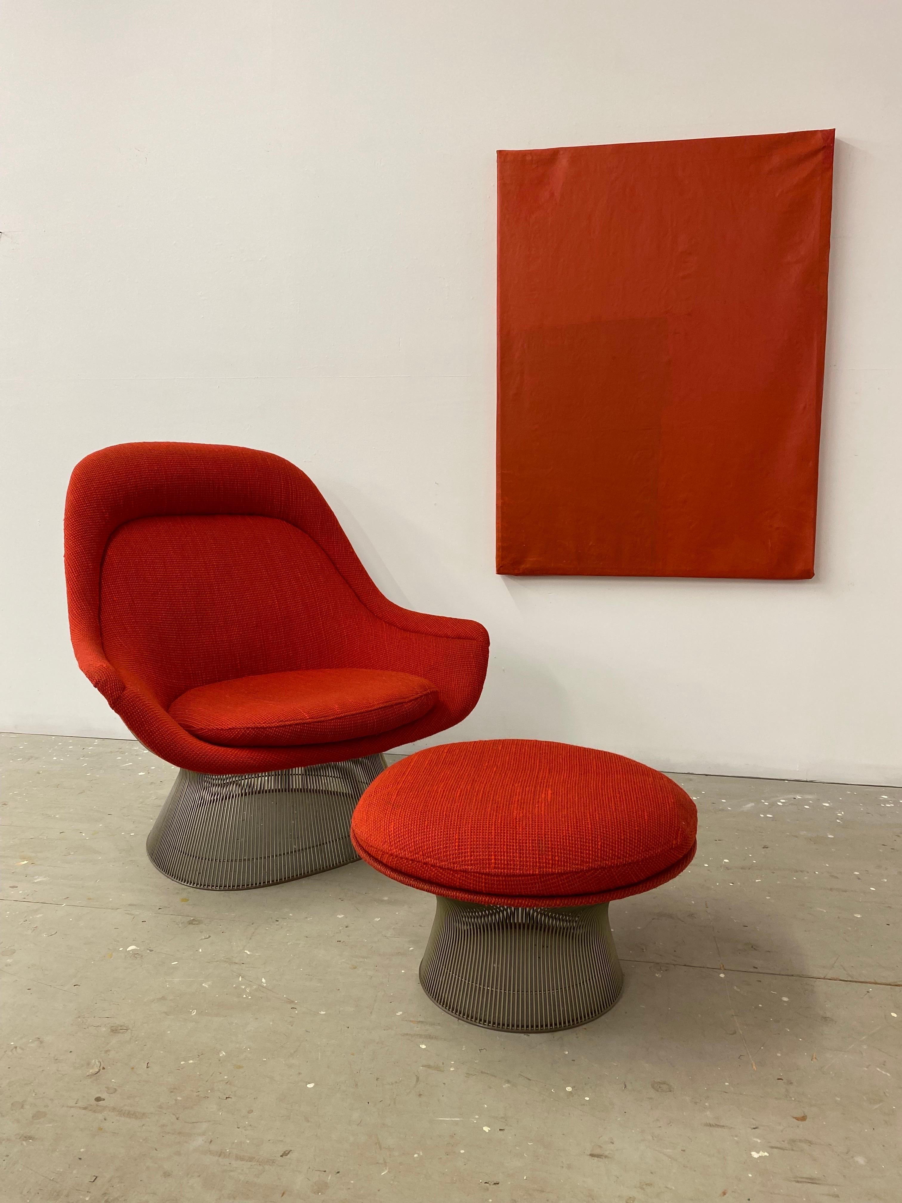Warren Platner Easy Lounge Chair and Ottoman in Original Cado Red Fabric/ 1970 For Sale 12