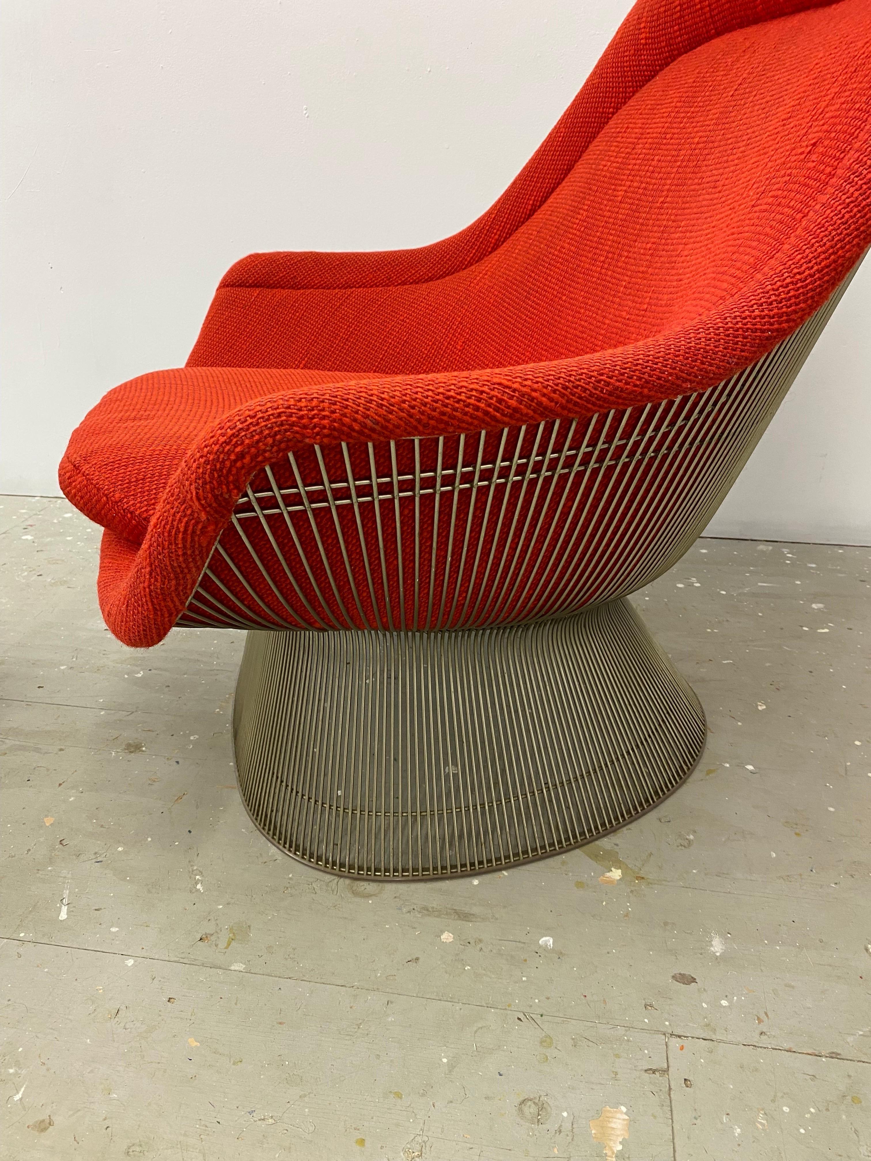 American Warren Platner Easy Lounge Chair and Ottoman in Original Cado Red Fabric/ 1970 For Sale