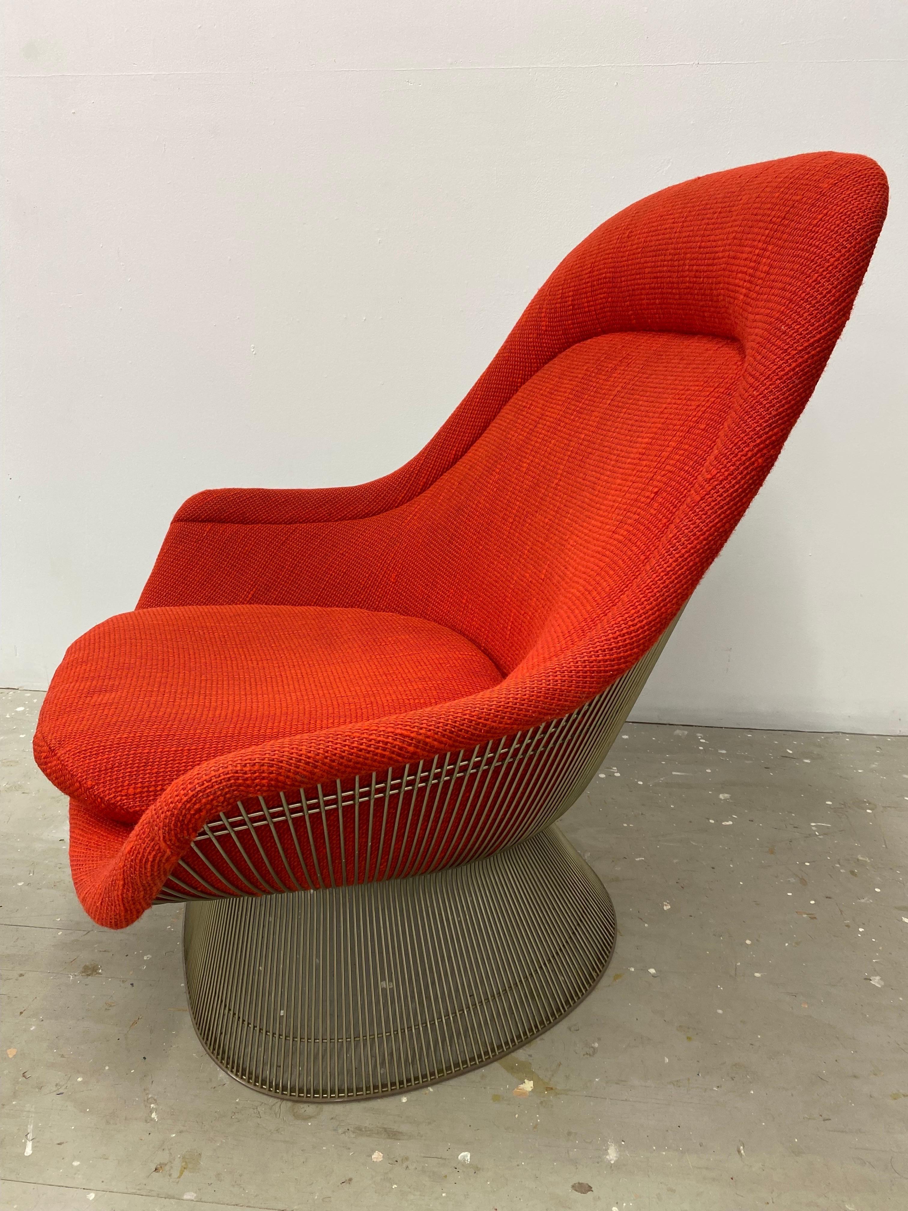 Warren Platner Easy Lounge Chair and Ottoman in Original Cado Red Fabric/ 1970 In Good Condition For Sale In Philadelphia, PA