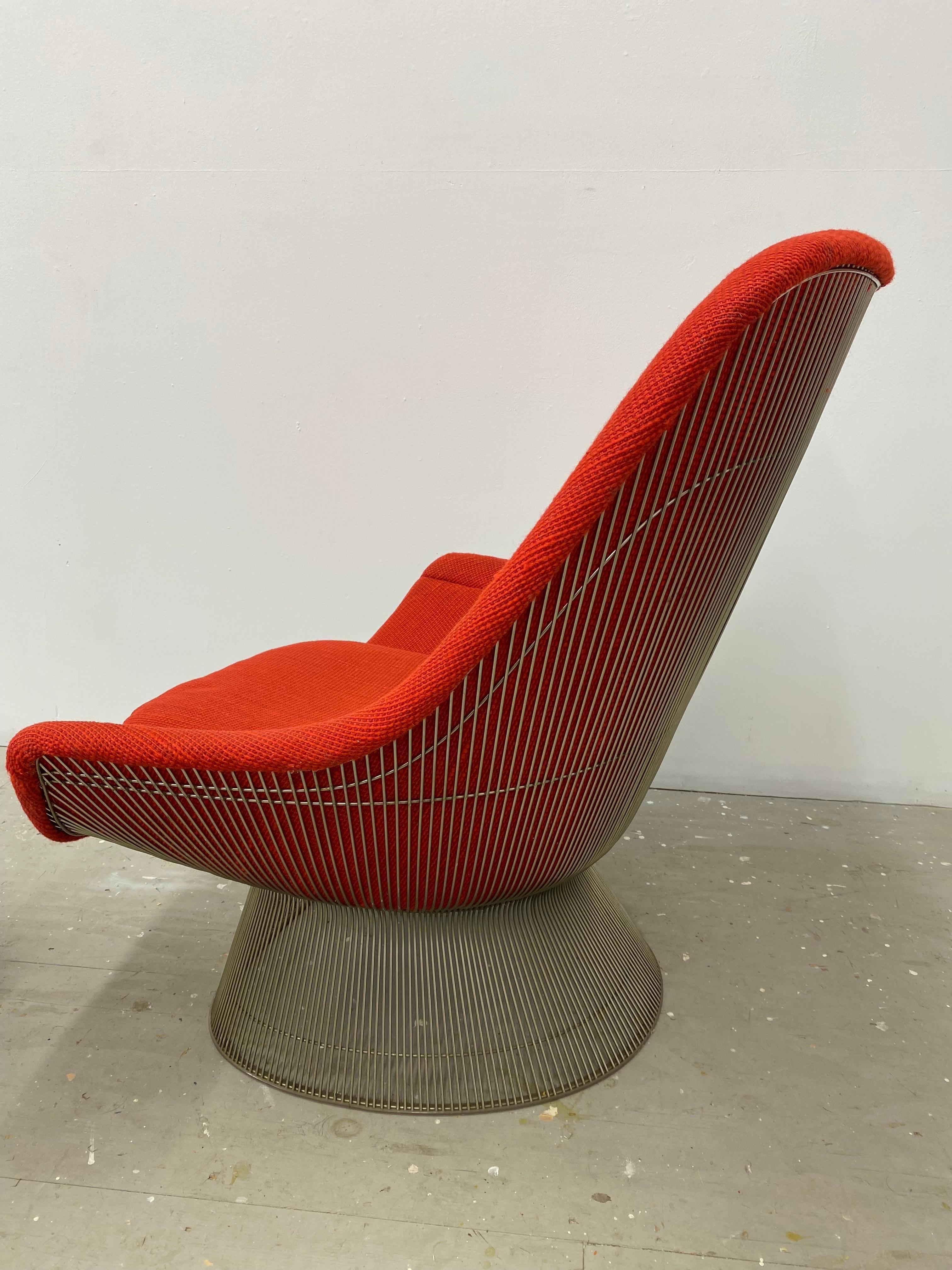 Mid-20th Century Warren Platner Easy Lounge Chair and Ottoman in Original Cado Red Fabric/ 1970 For Sale