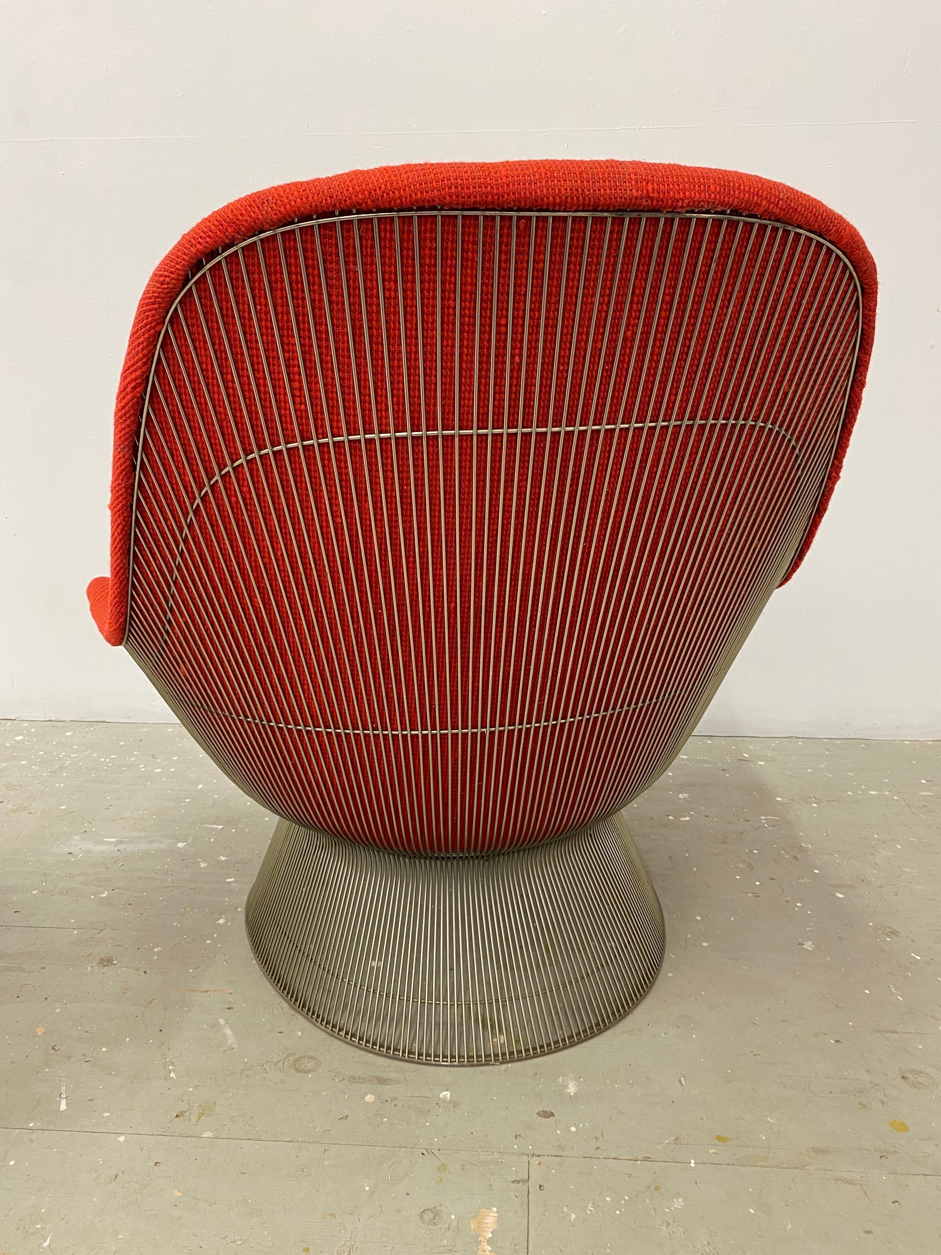 Upholstery Warren Platner Easy Lounge Chair and Ottoman in Original Cado Red Fabric/ 1970