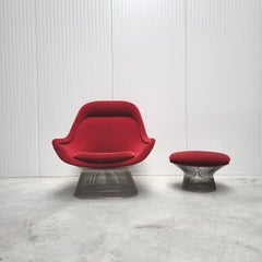 Warren Platner Easy Lounge Chair & Ottoman for Knoll Burgundy, 2000s