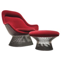 Warren Platner Easy Lounge Chair & Ottoman for Knoll Burgundy, 2000s