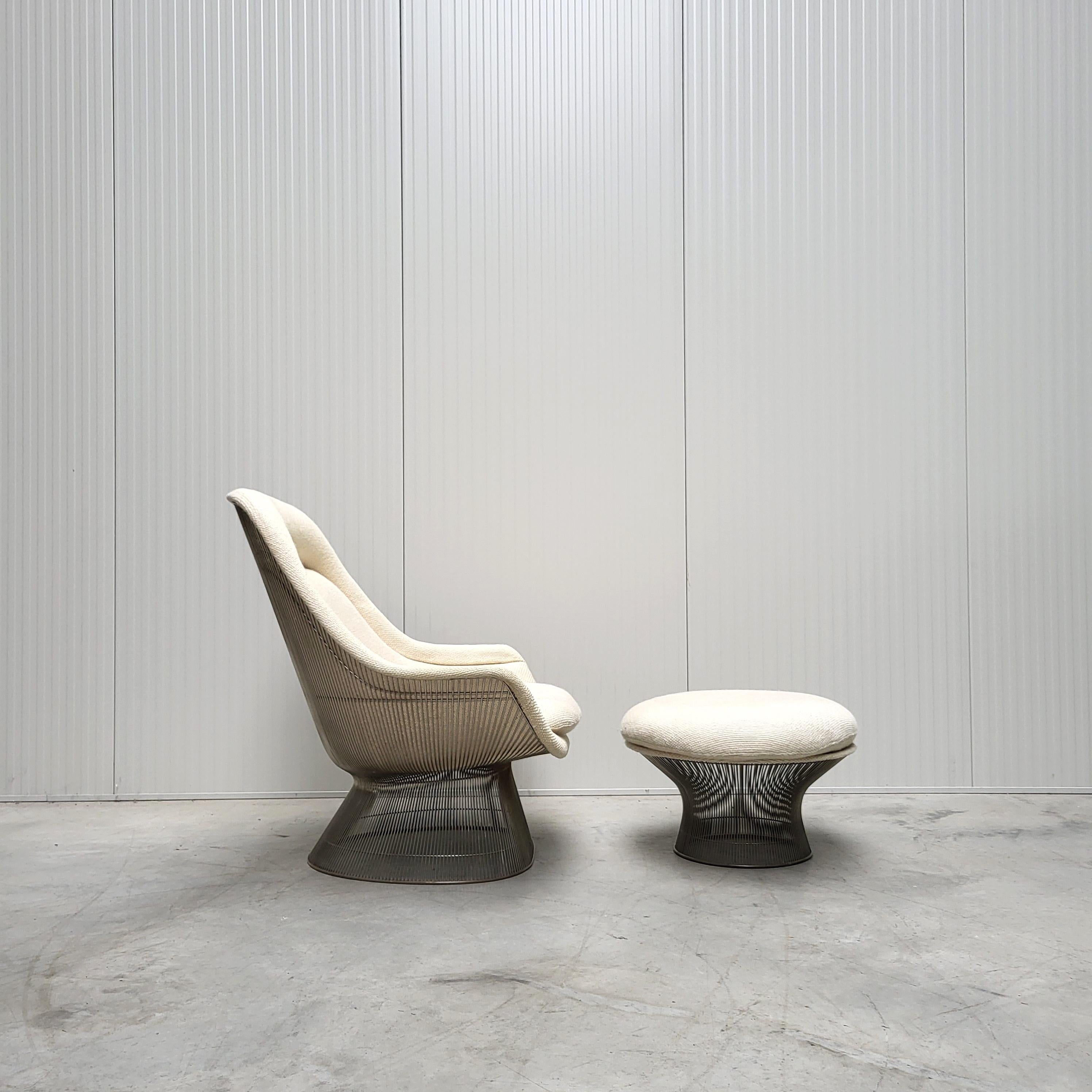 American Warren Platner Easy Lounge Chair & Ottoman for Knoll Cato Natural, 1980s