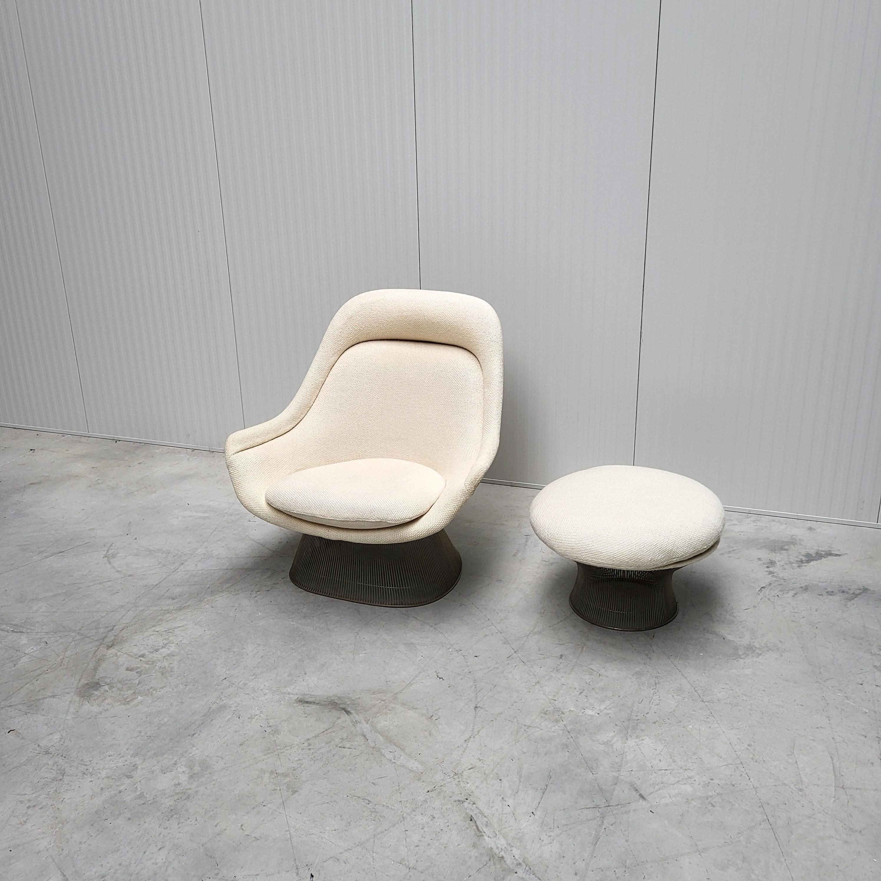 Hand-Crafted Warren Platner Easy Lounge Chair & Ottoman for Knoll Cato Natural, 1980s