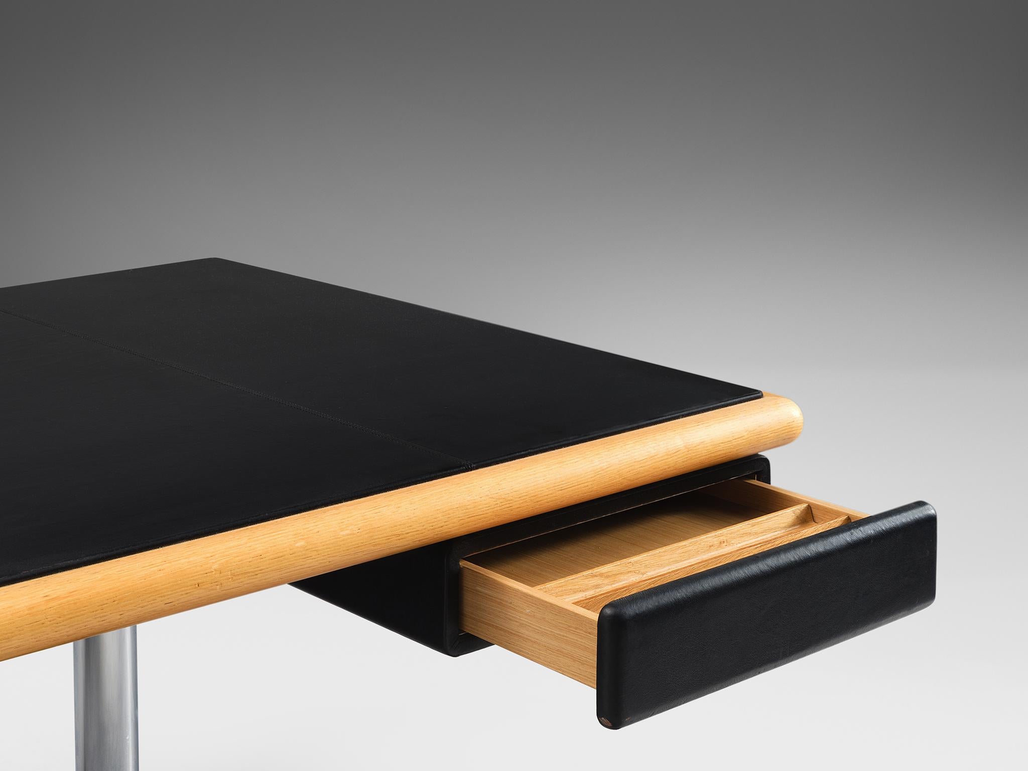 Warren Platner für Knoll Executive-Schreibtisch mit schwarzer Lederplatte im Zustand „Gut“ im Angebot in Waalwijk, NL
