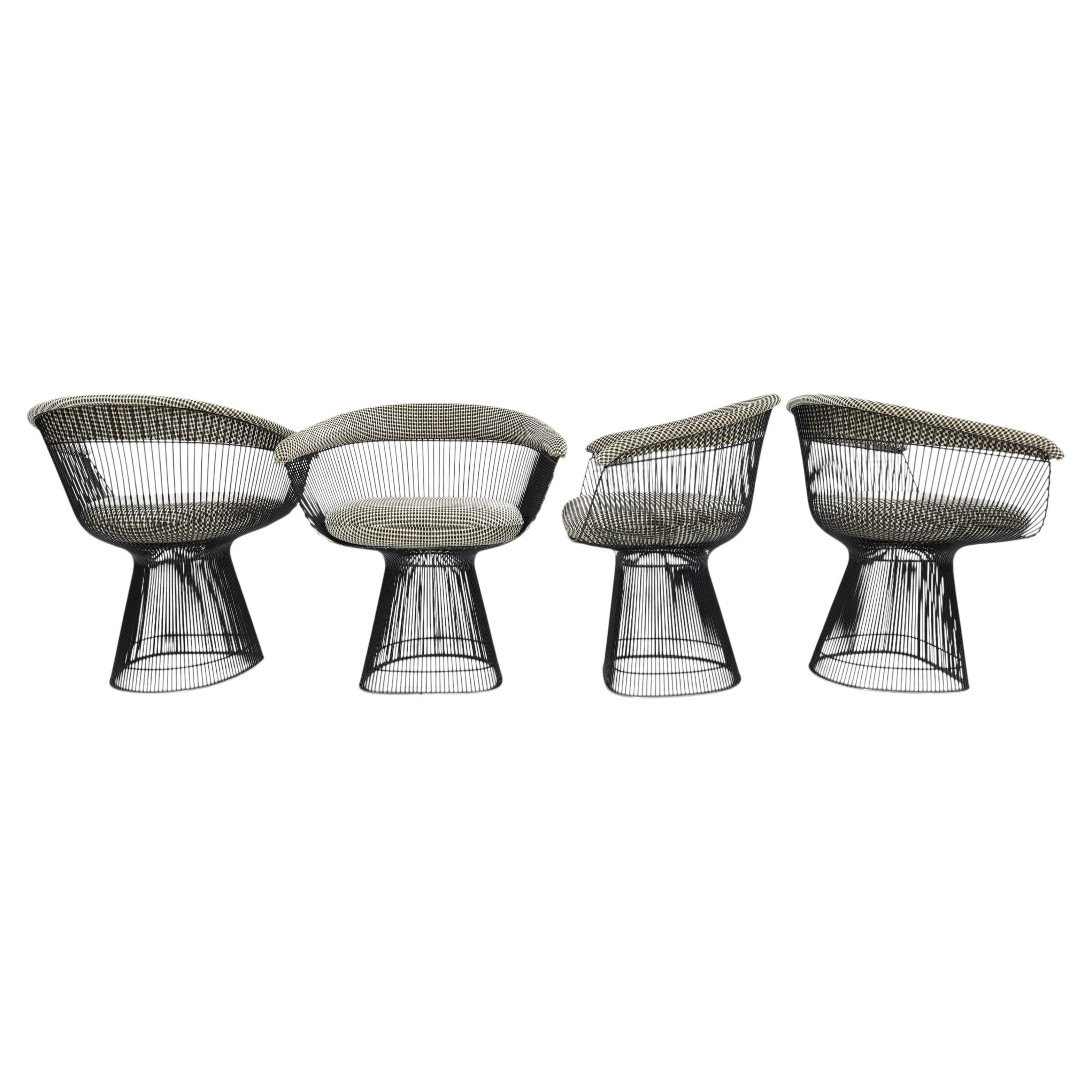 Sedie da pranzo con struttura nera di Warren Platner per Knoll con rivestimento di Kelly Wearstler in vendita