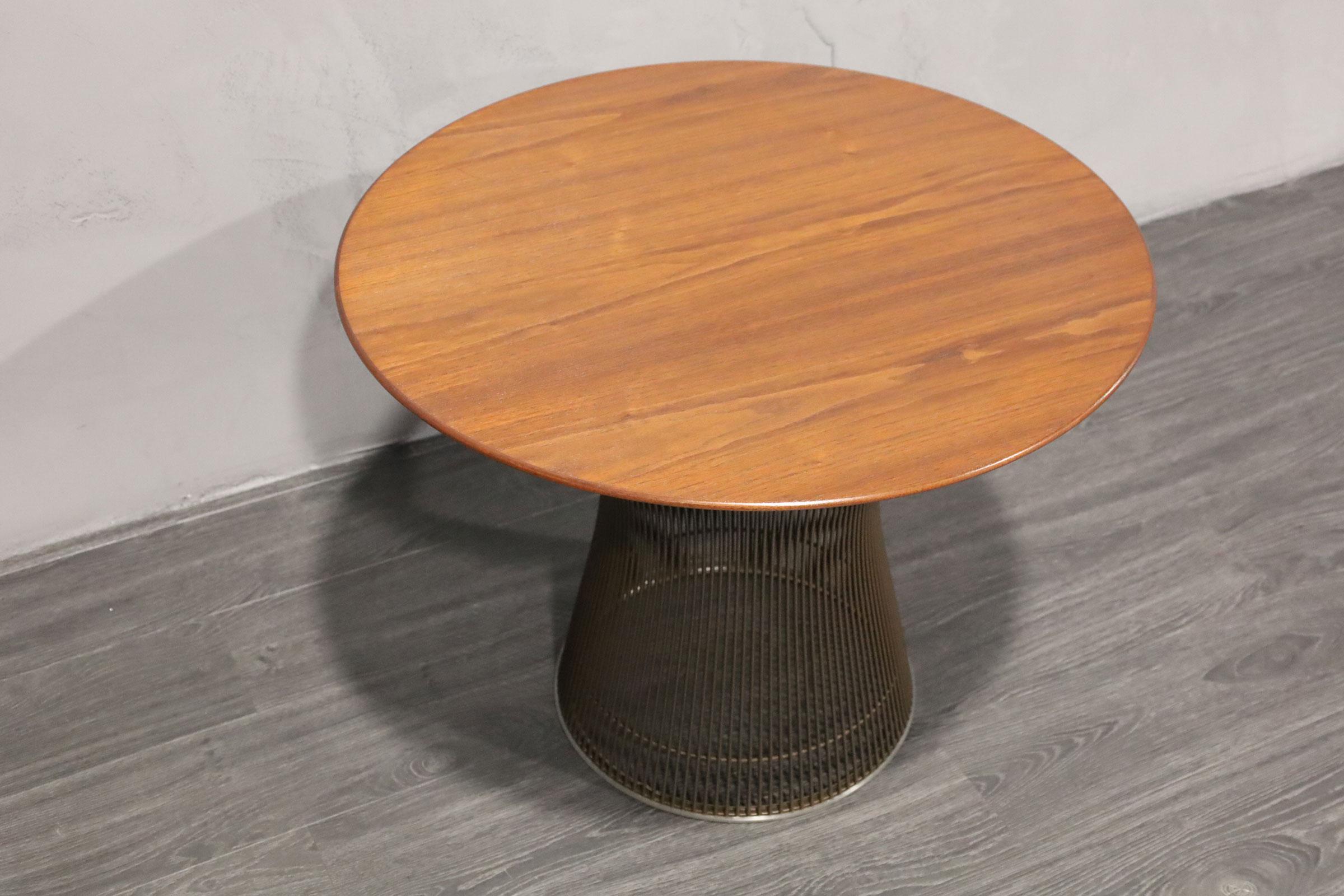 Metal Warren Platner for Knoll Bronze Base Side Table with Walnut Top For Sale