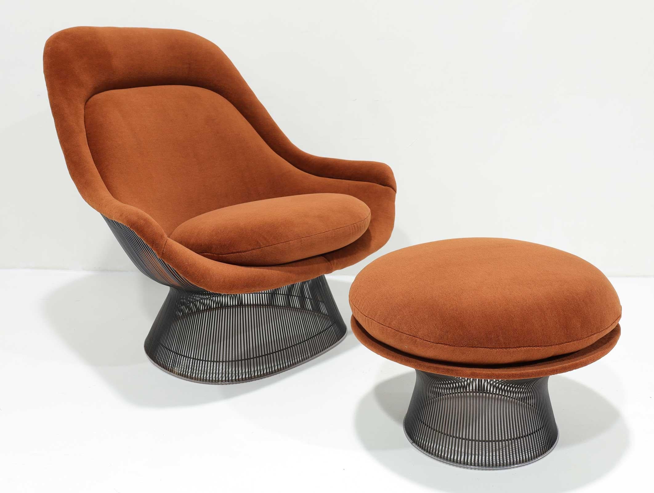 Tappezzeria Warren Platner per Knoll Sedia facile e ottomana in bronzo in alpaca in vendita