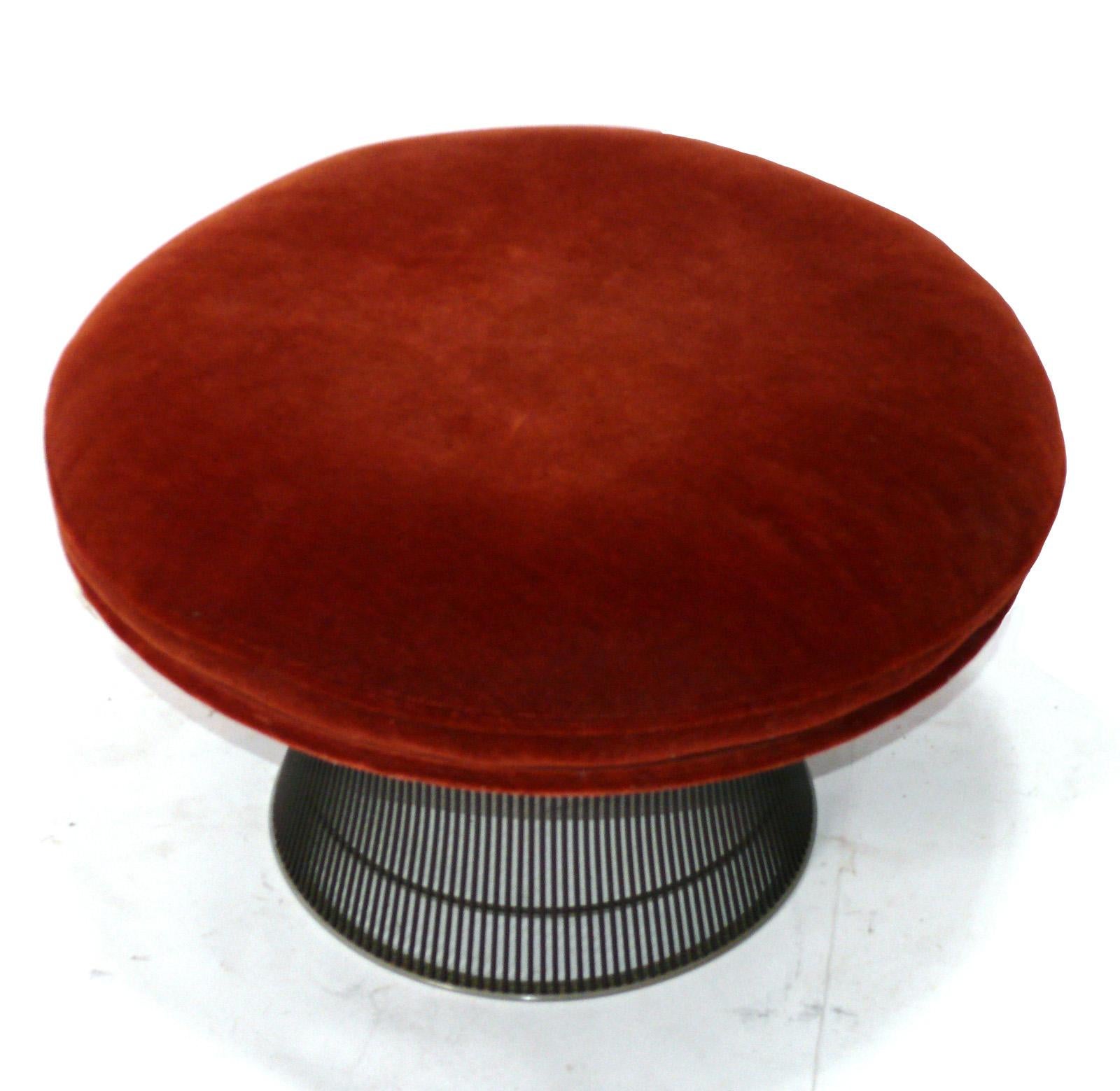 Sculptural stool or ottoman in bronze finish, designed by Warren Platner for Knoll, American, circa 1960s. Signed with Knoll tag. This stool is currently being reupholstered and can be completed in your fabric. Simply send us 3 yards of your fabric