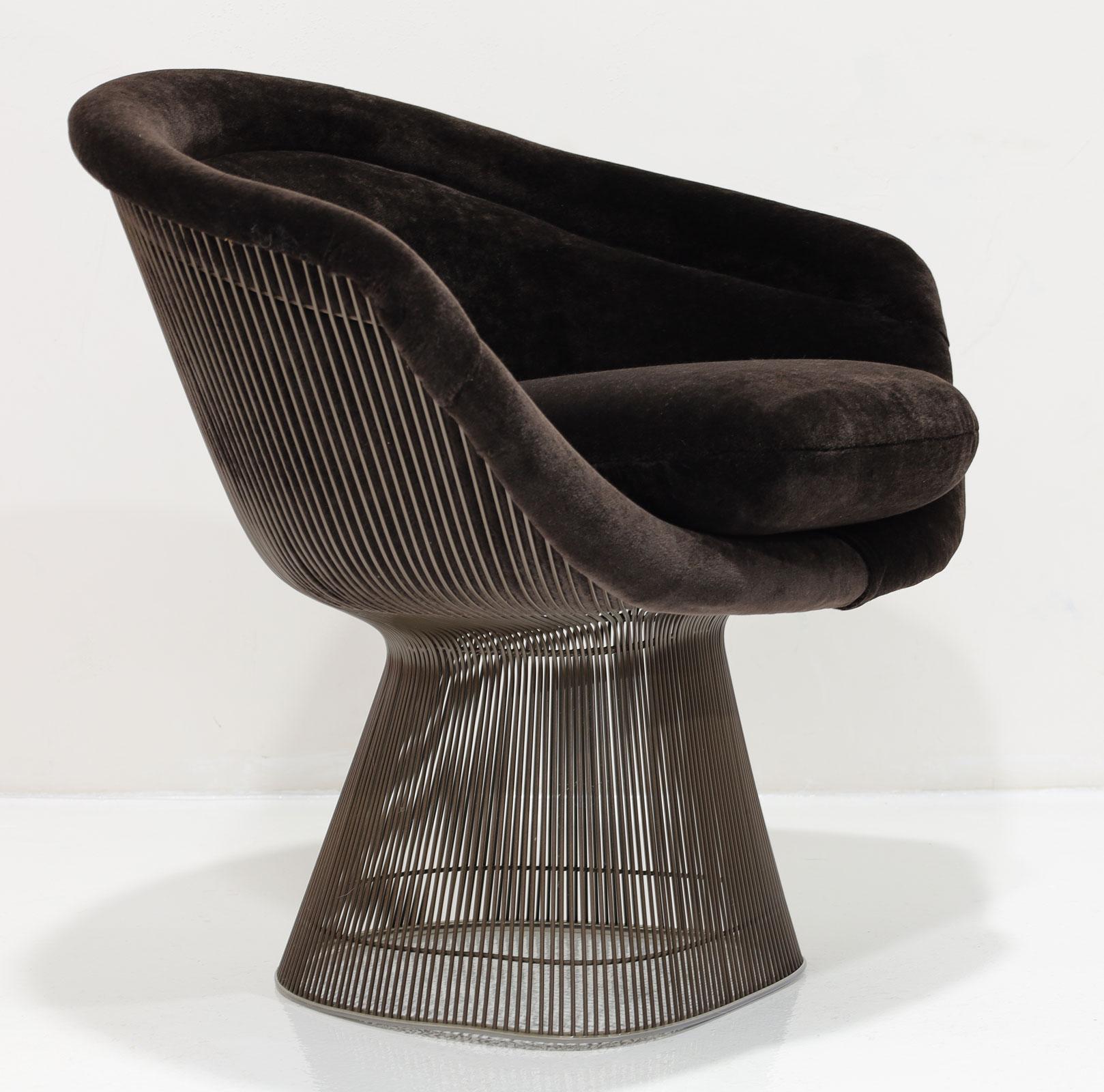 Mid-Century Modern Warren Platner for Knoll Bronze Frame Lounge Chair in Holly Hunt Mohair For Sale